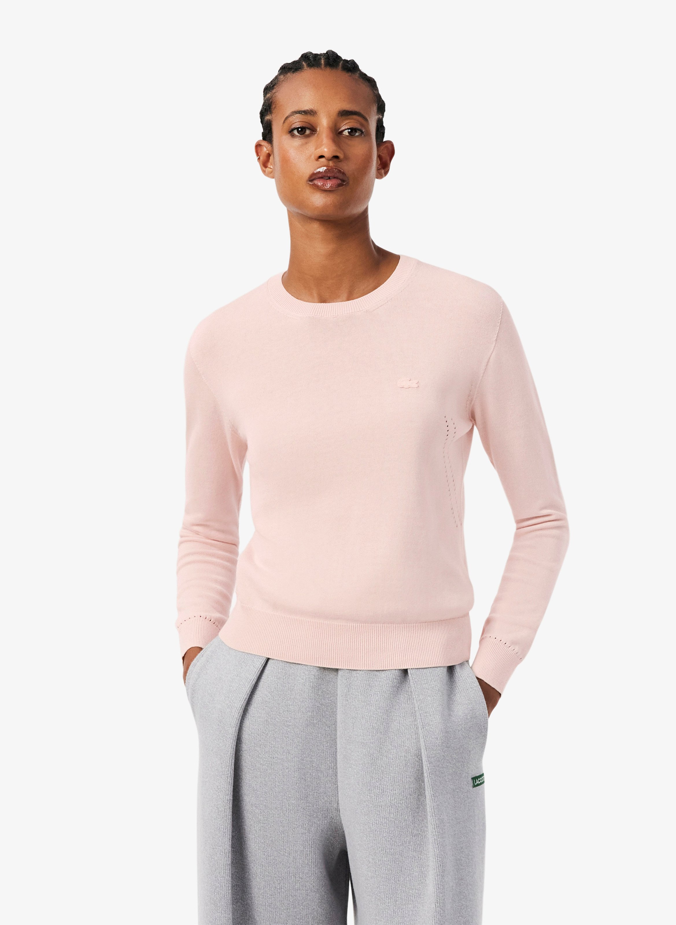 Pull droit col rond en coton LACOSTE