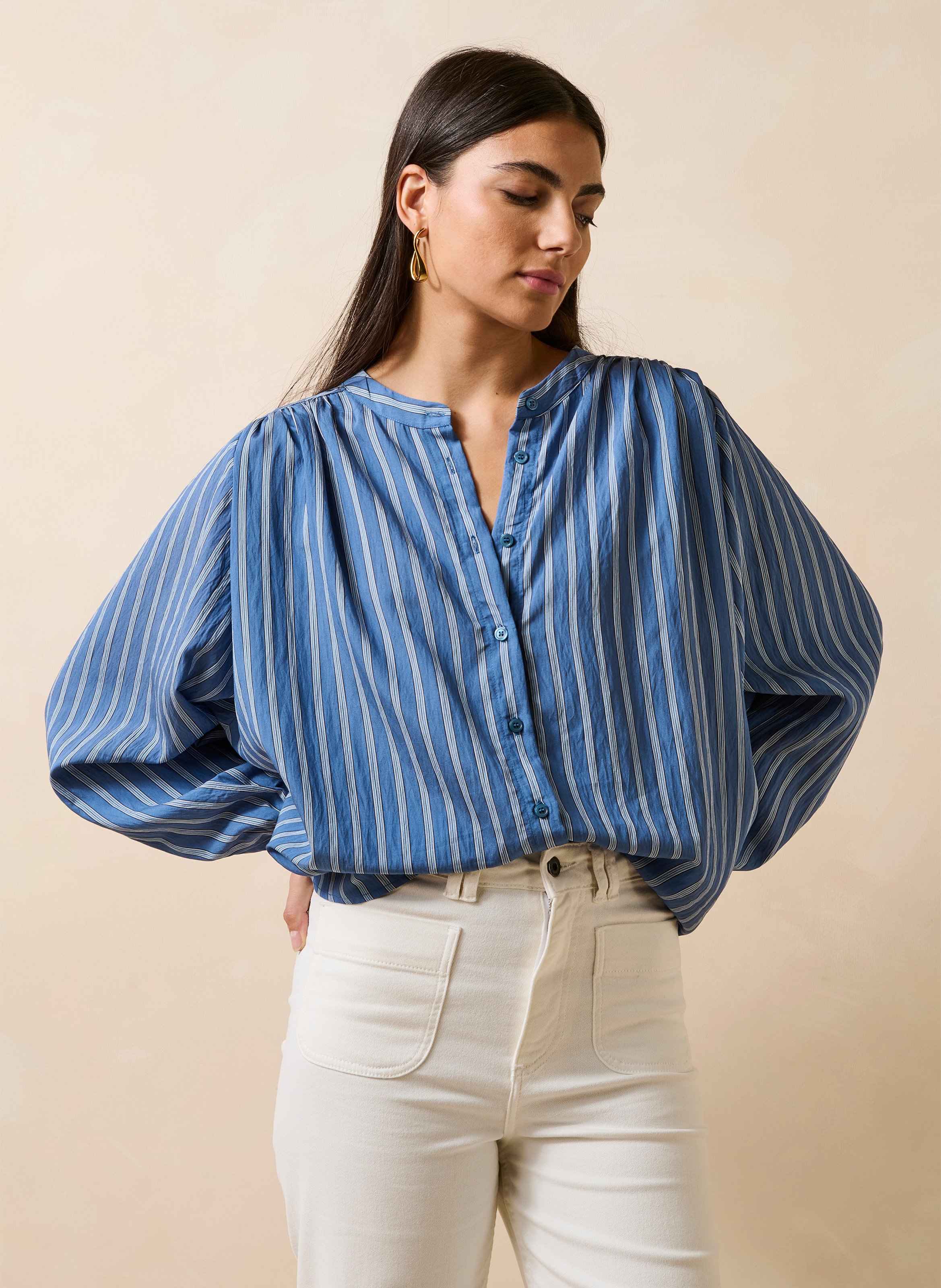 Striped shirt with mao collar LA FEE MARABOUTEE Blue