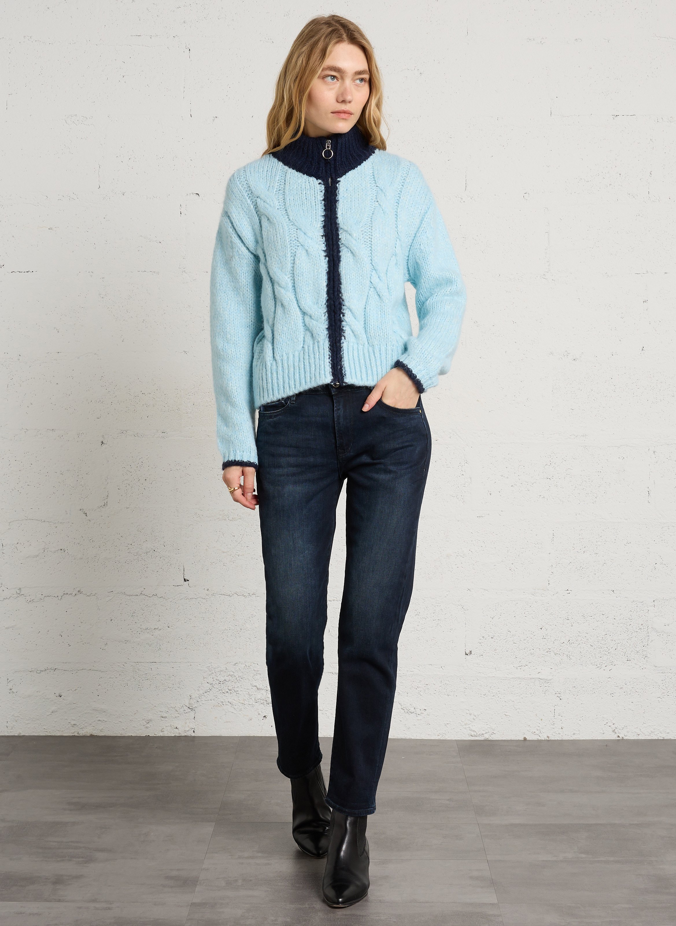 Gerader Reißverschluss-Pullover mit Stehkragen DR BLOOM Blau