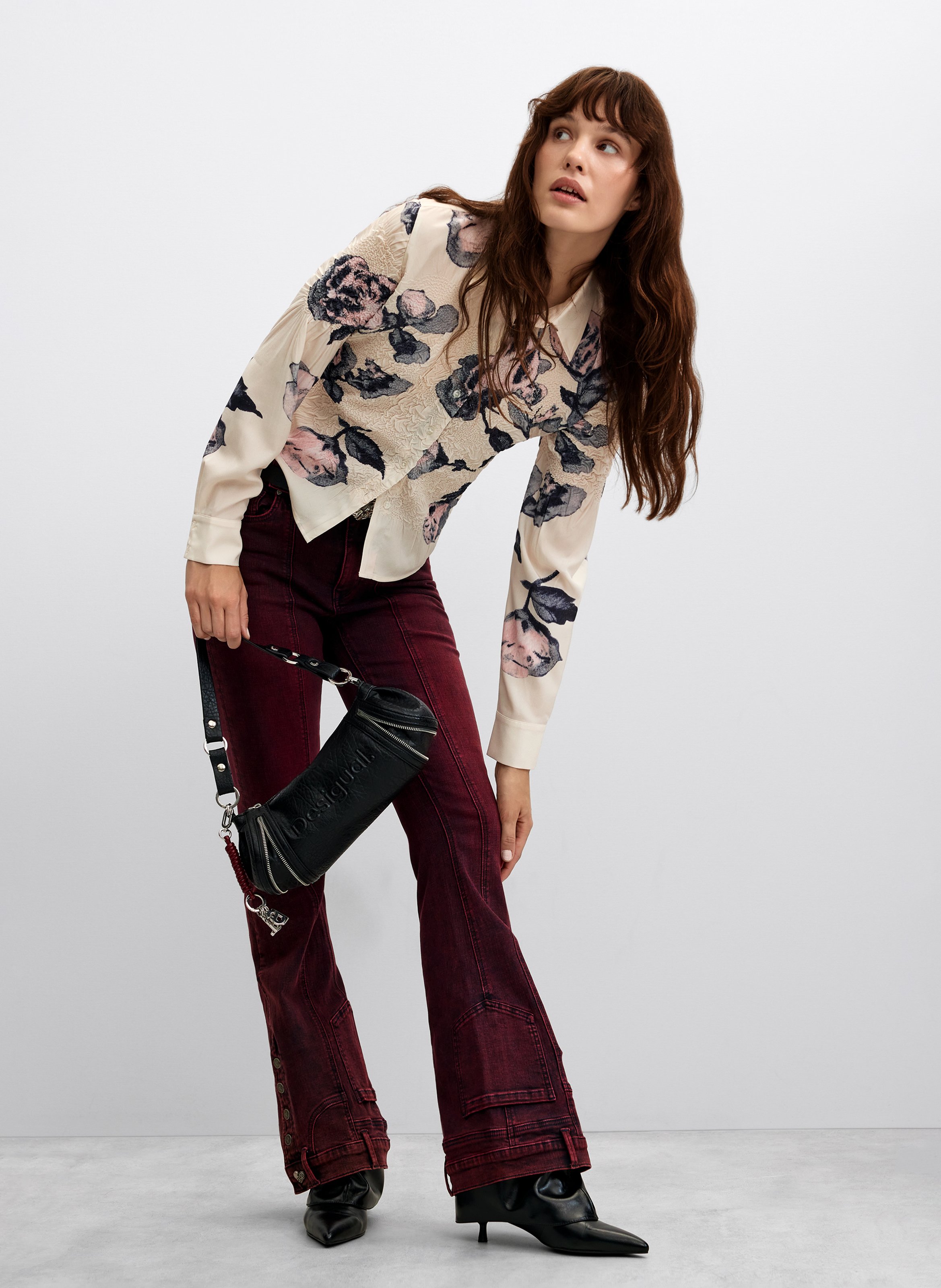 Gerade geschnittenes, strukturiertes Hemd mit Print DESIGUAL Weiss