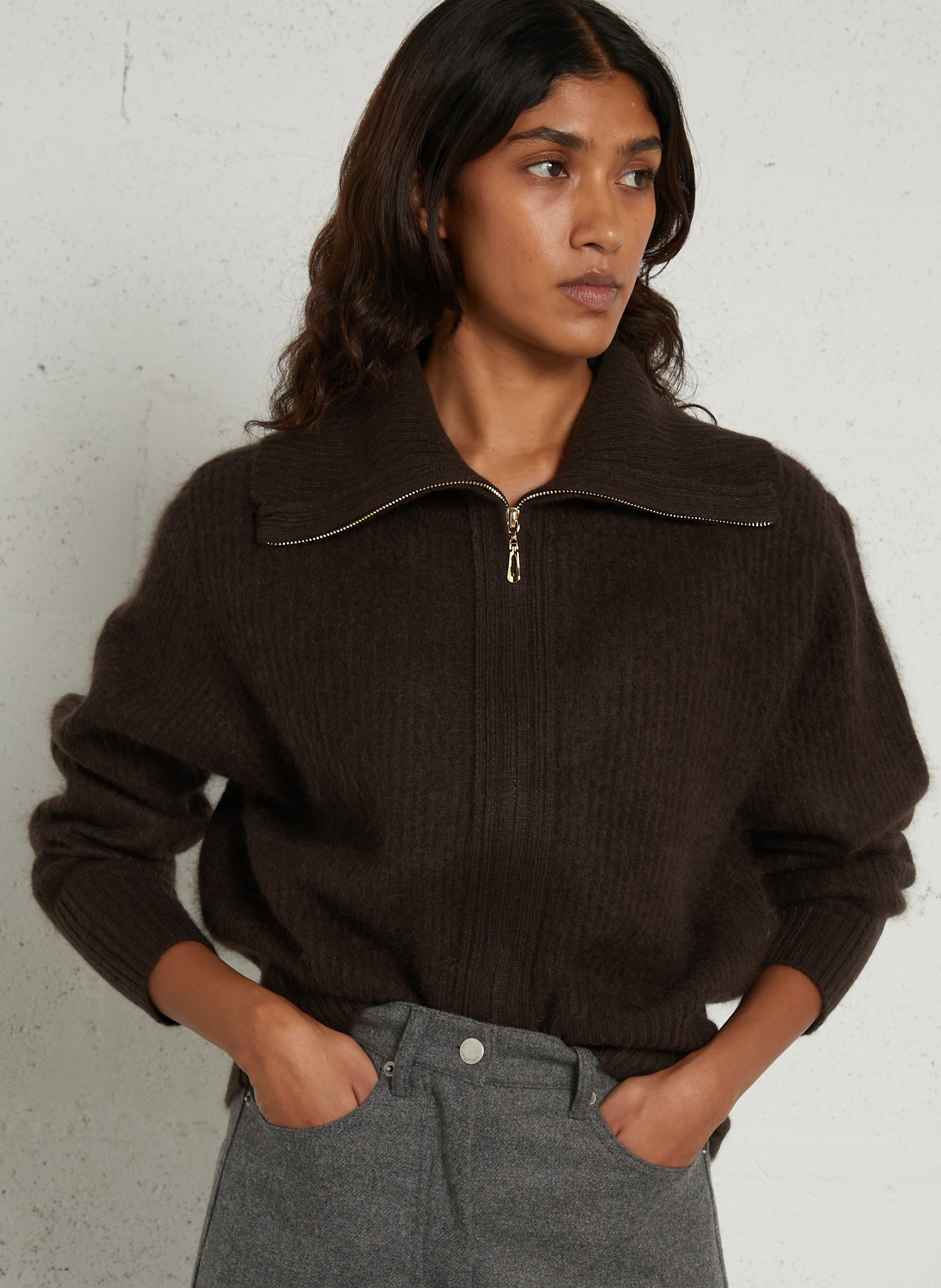 Cardigan droit en laine MAISON 123 Marron