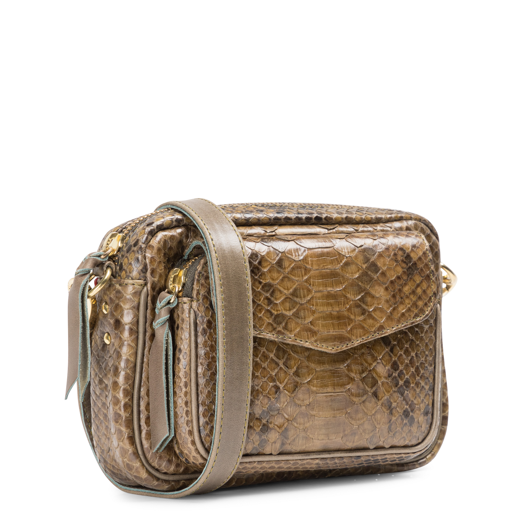 Sac bandoulière en python CLARIS VIROT Kaki