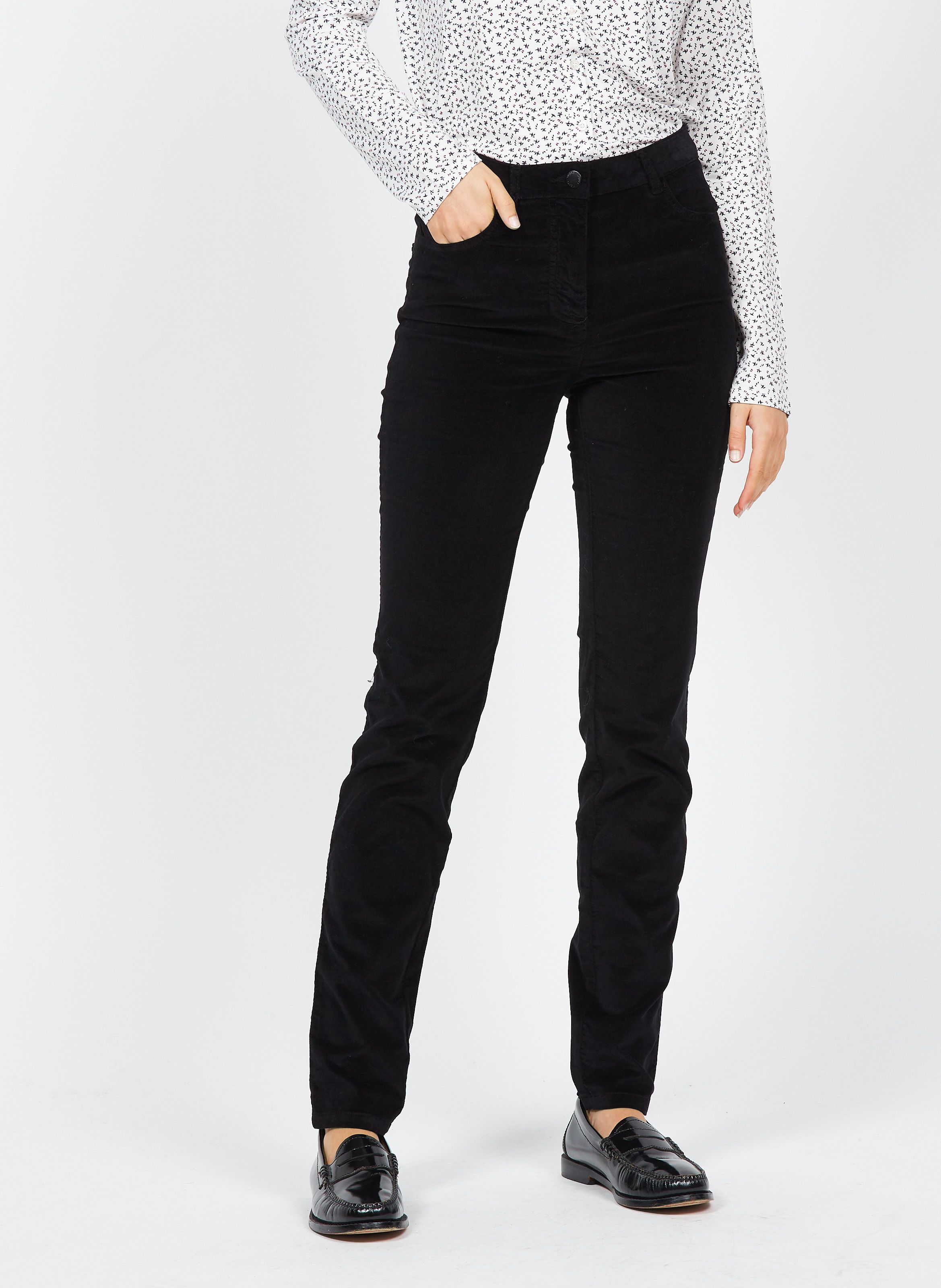 Pantalon en velours noir femme new arrivals