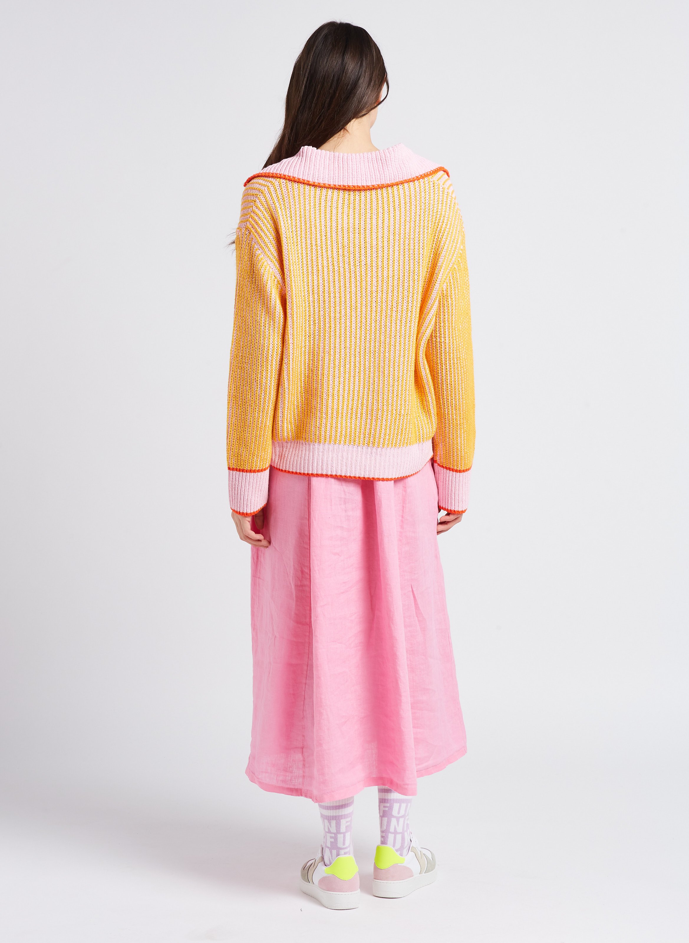 Pull rayé à revers en coton tricoté mélangé DR BLOOM Beige