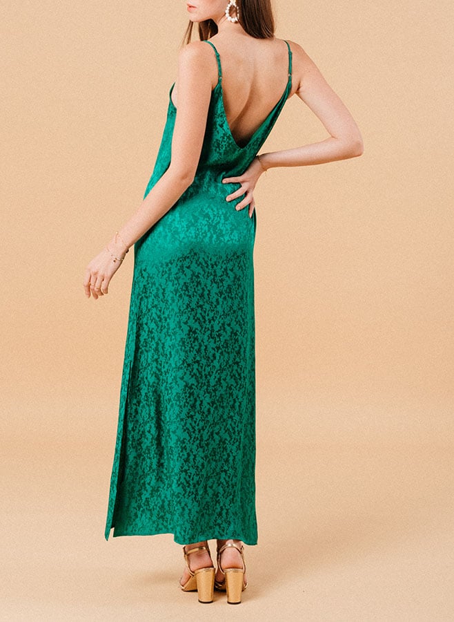 Long flared V-neck dress GRACE ET MILA Green