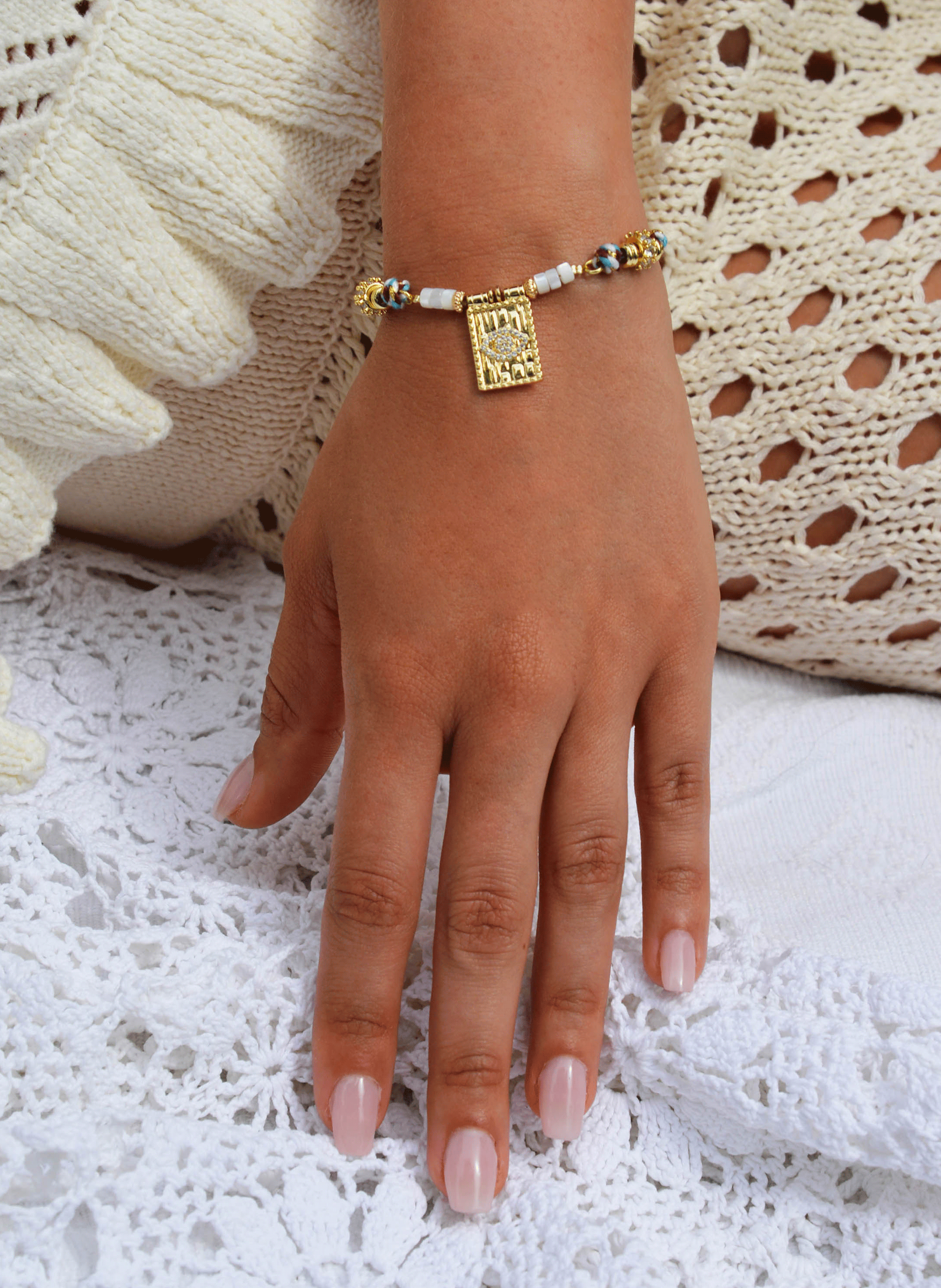 Pearl bracelet with pendant HIPANEMA White