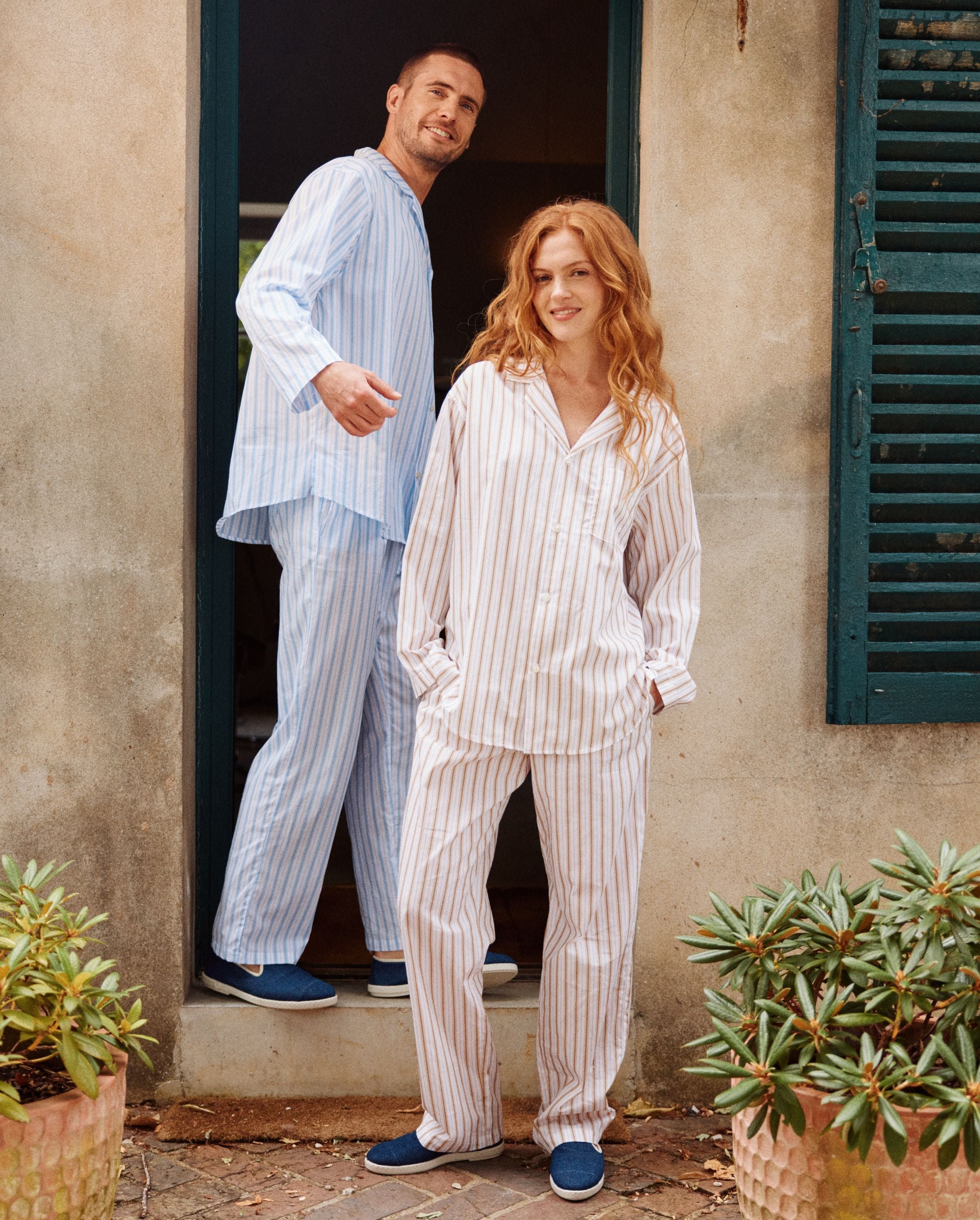 Women's organic cotton pajama pants, beige stripes ANGARDE Stripes