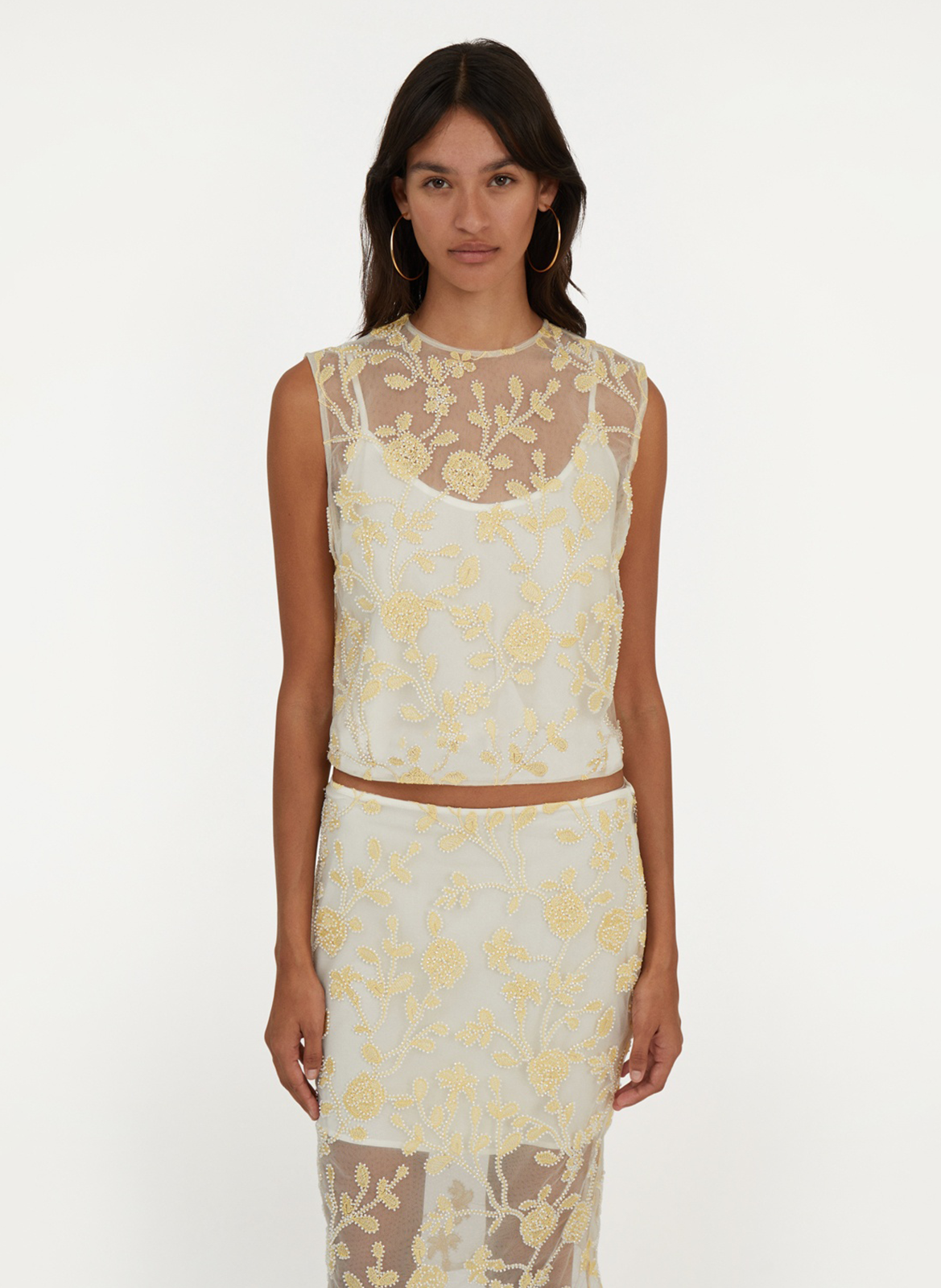 Jupe crayon brodée Blanc