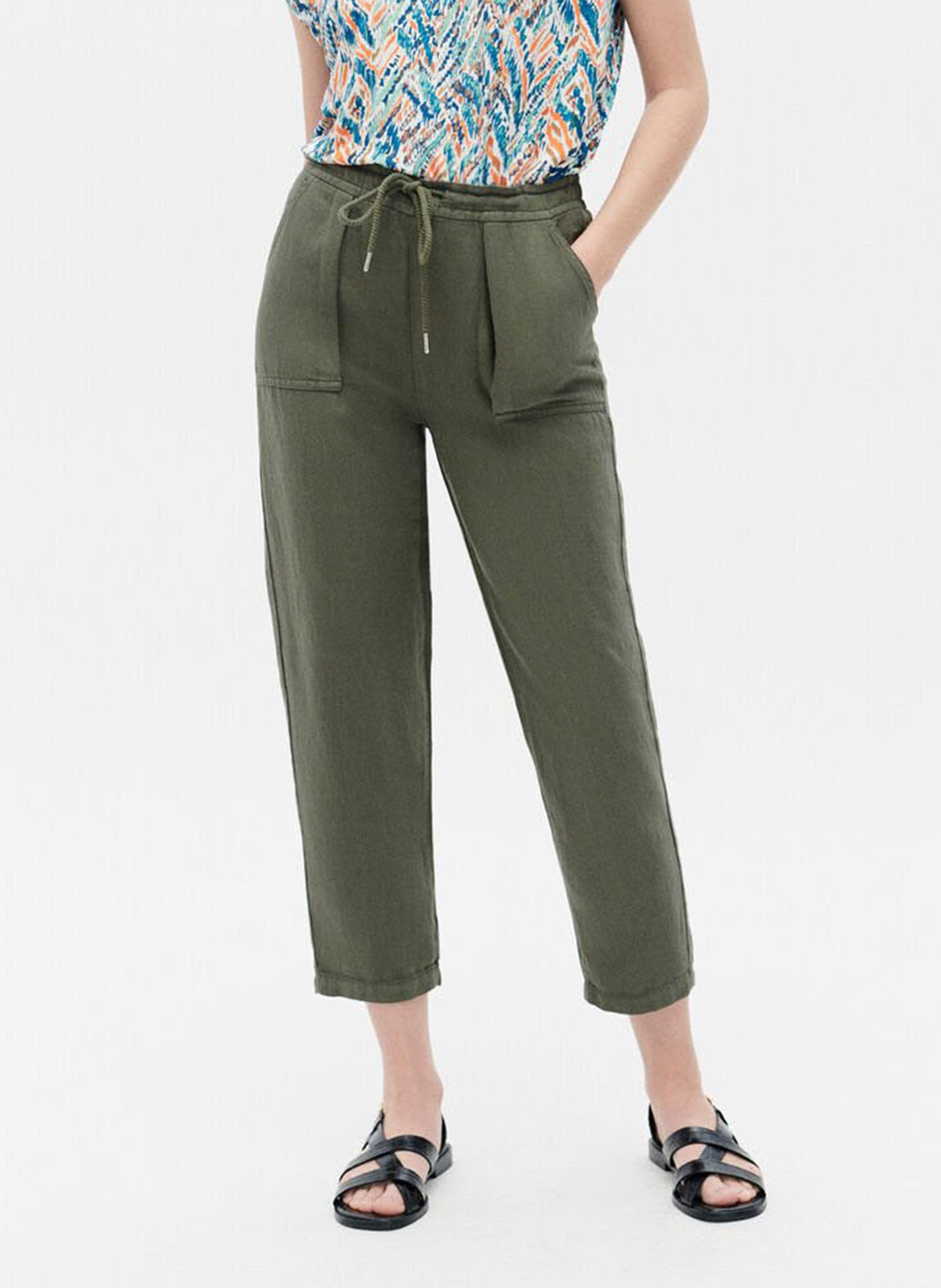 Straight-leg linen-blend pants CAROLL Green