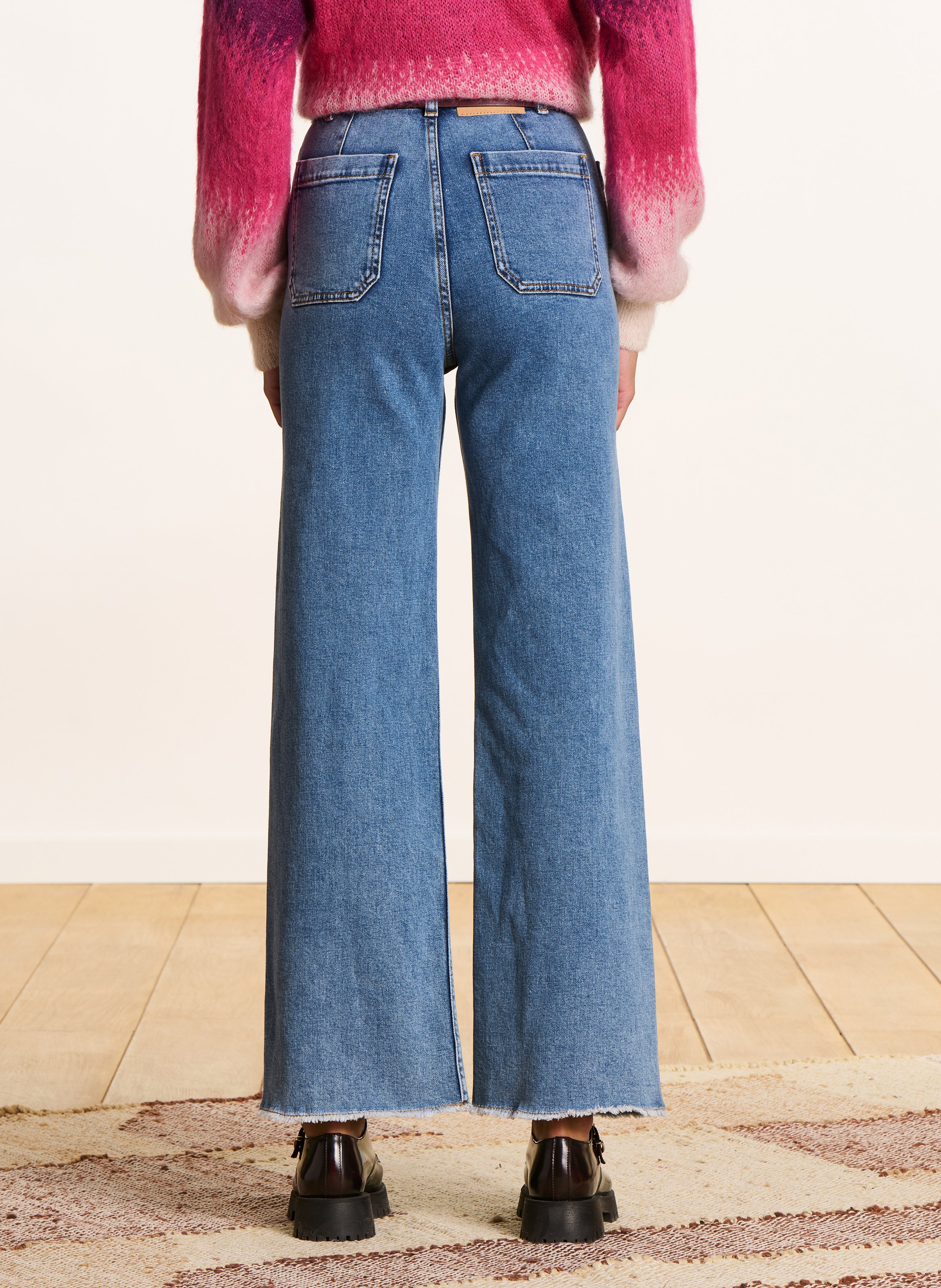 High-waisted straight organic cotton-blend jeans LA FEE MARABOUTEE Blue