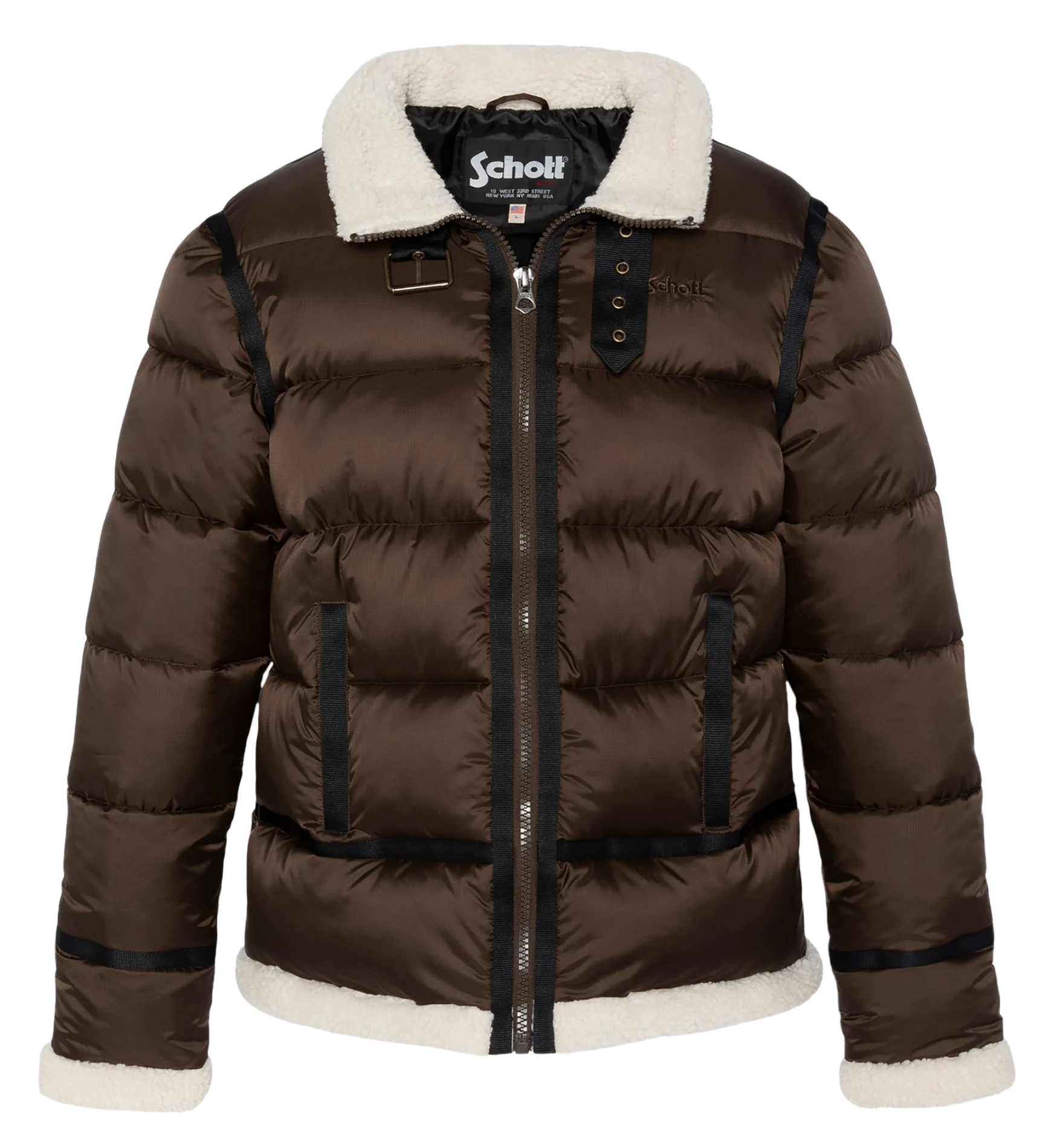 Doudoune droite col montant SCHOTT Marron