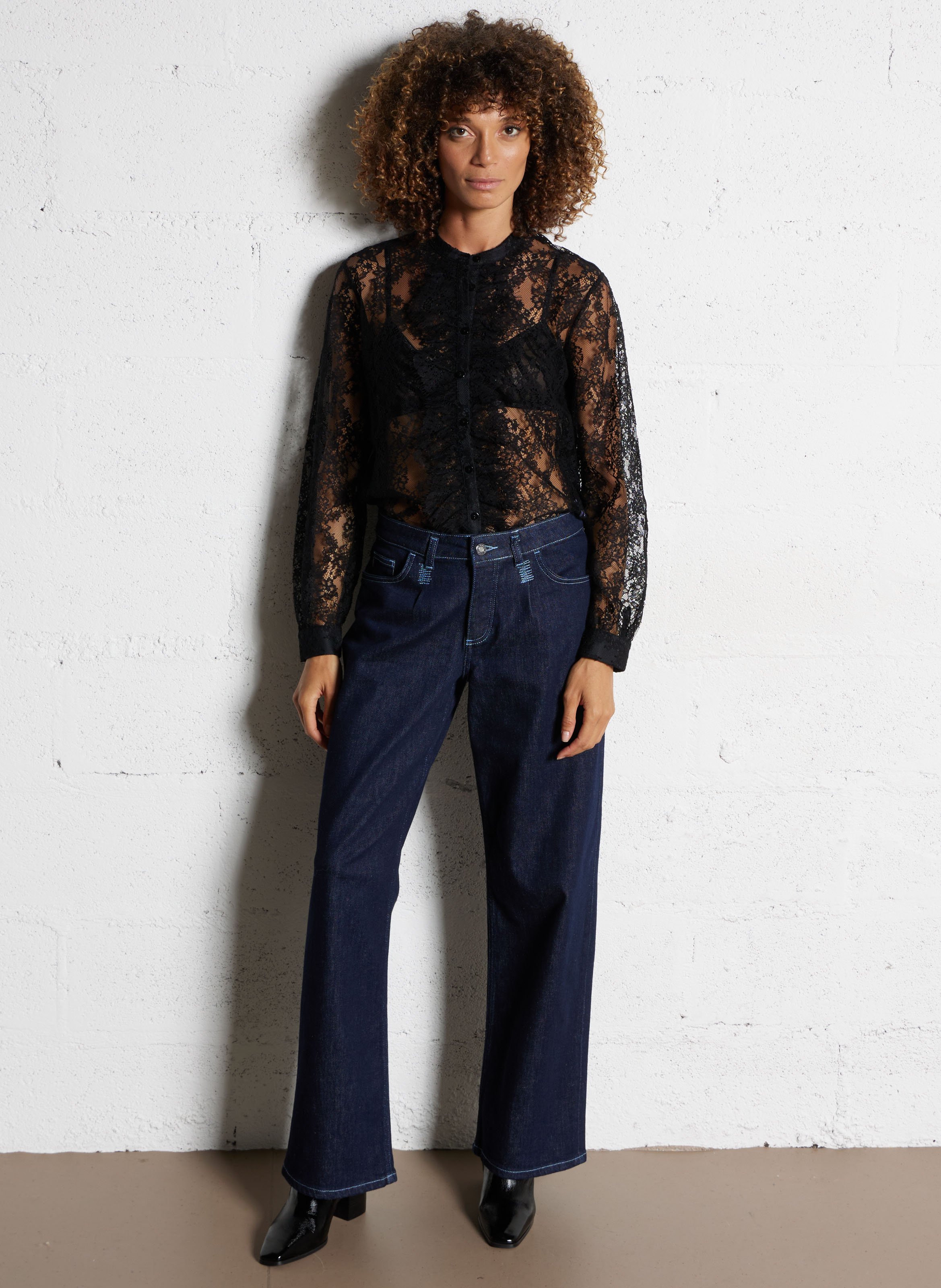 Straight cotton shirt with Mao collar DES PETITS HAUTS Black