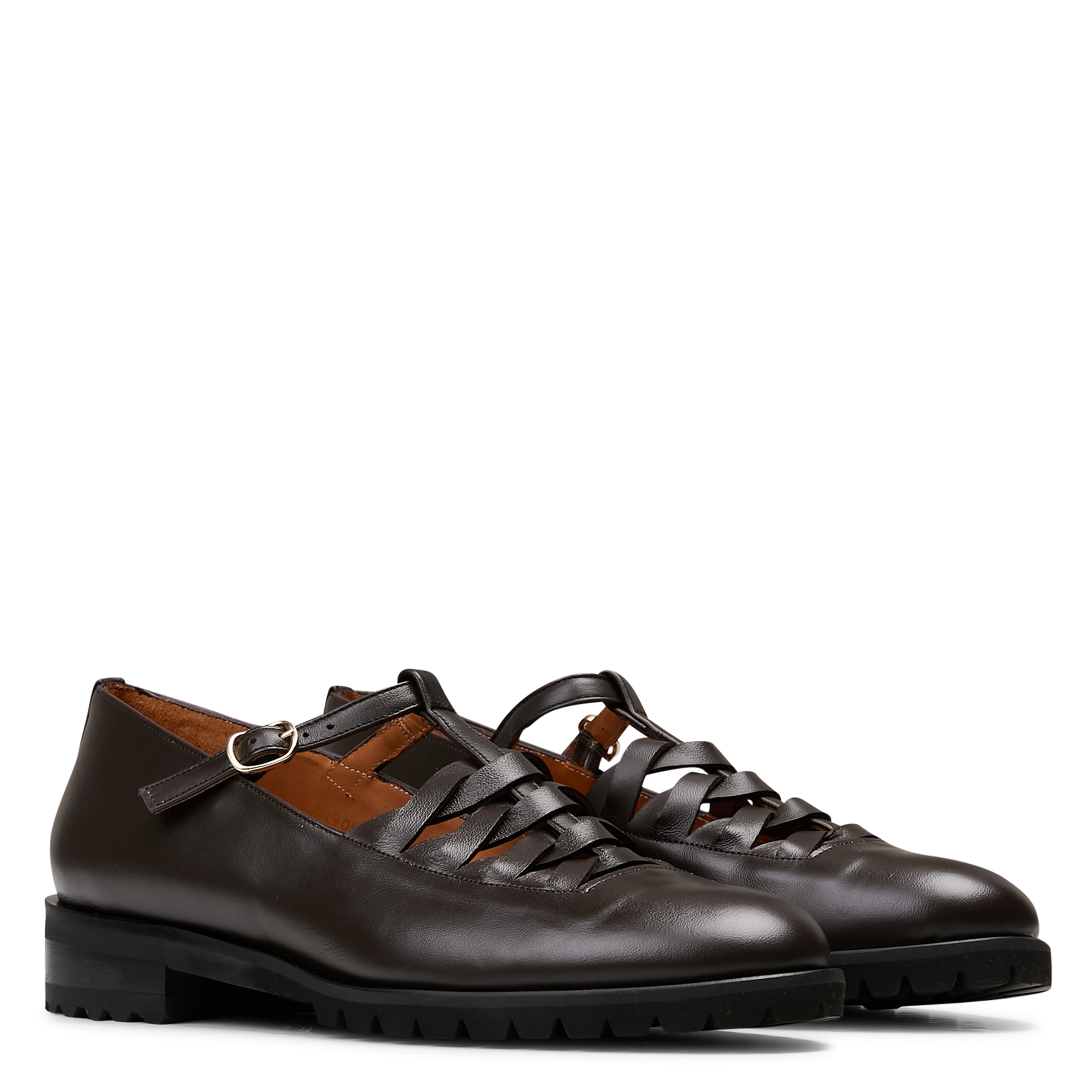 Cross-strap leather moccasins NAGUISA Brown