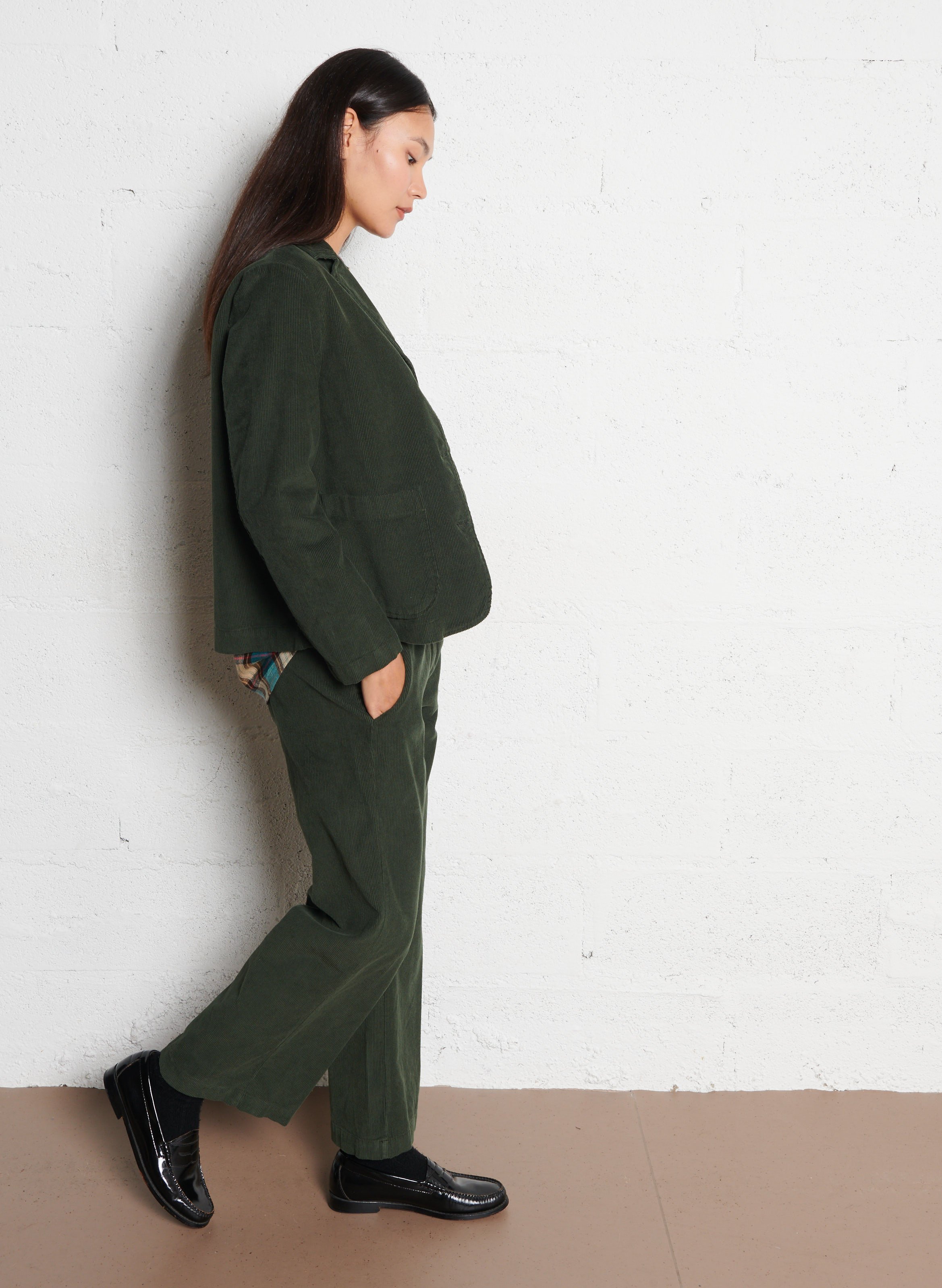 Veste droite col tailleur en velours côtelé DIEGA Vert