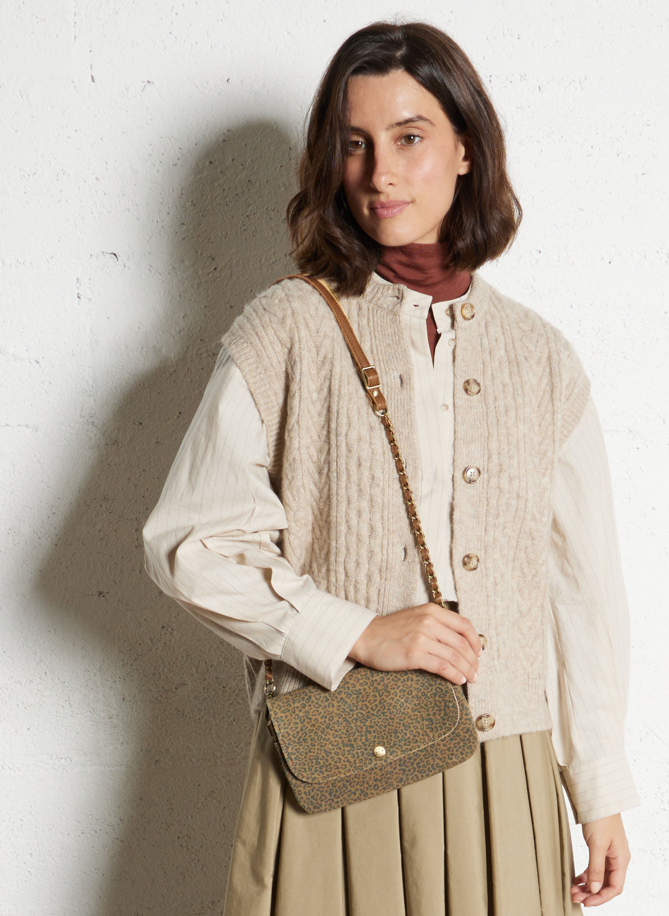 Luipaard leren clutch MILA LOUISE Beige