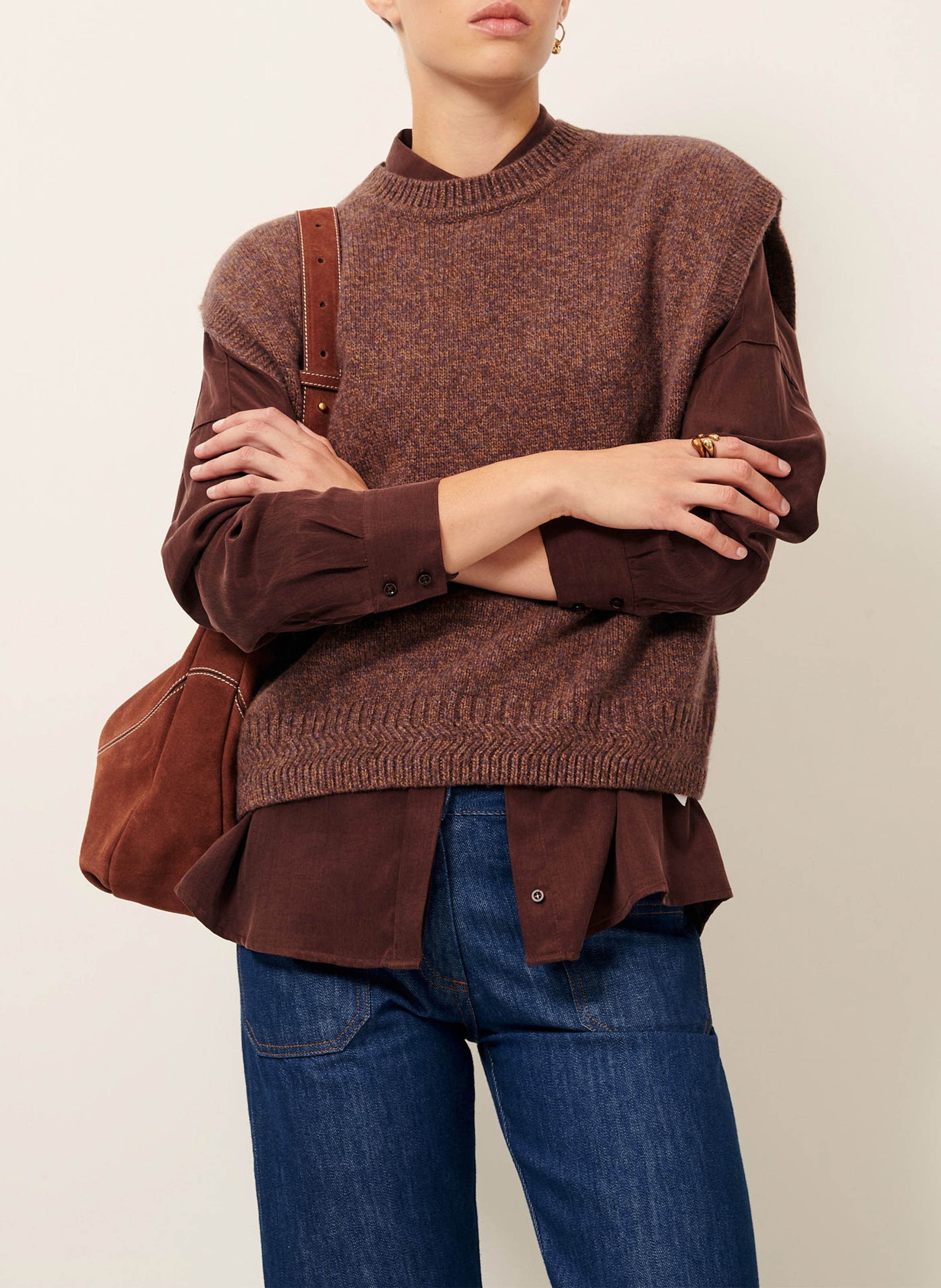 Pull sans manches en laine mérinos SESSUN Marron