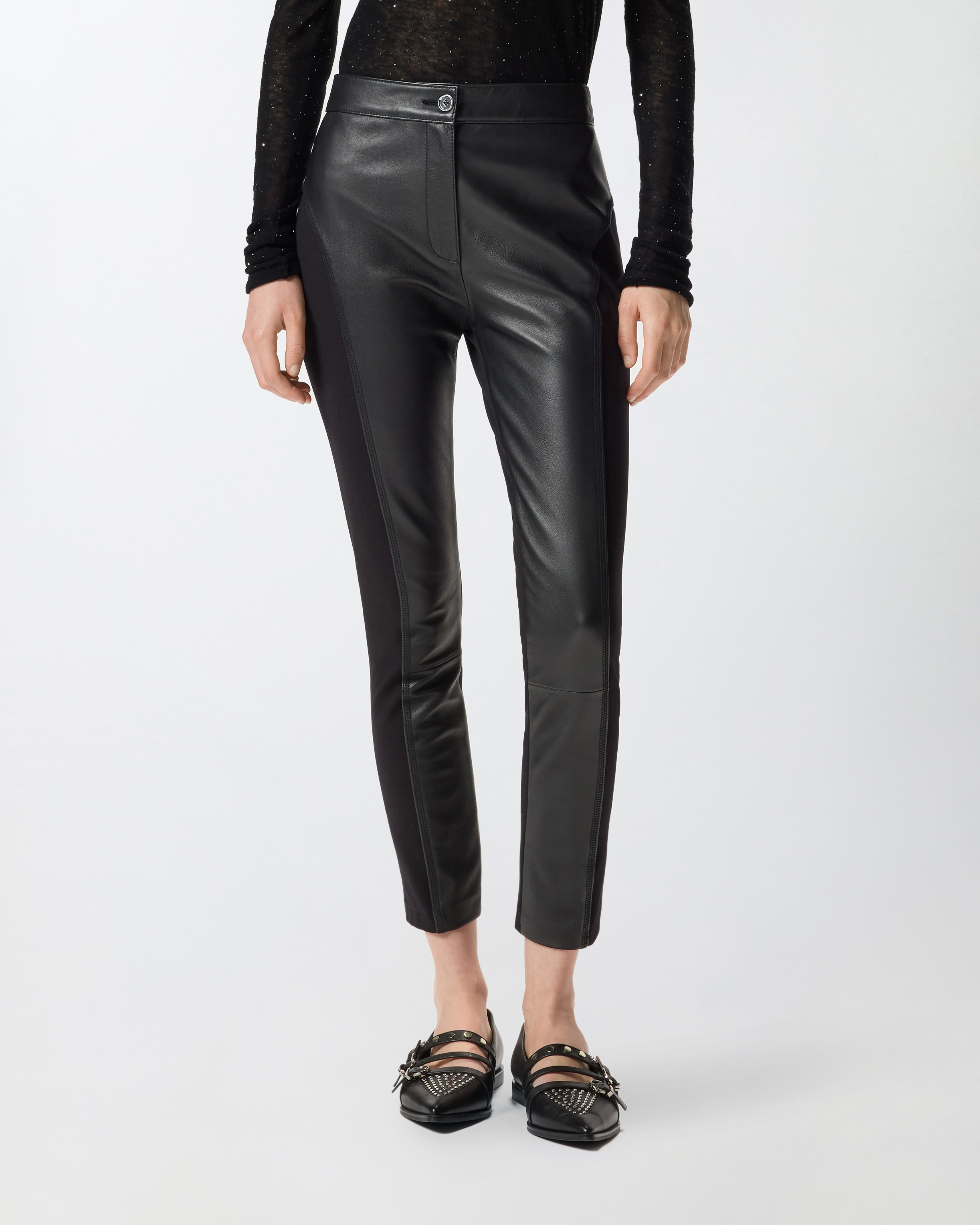 Leather and stretch fabric pants. PINKO Black