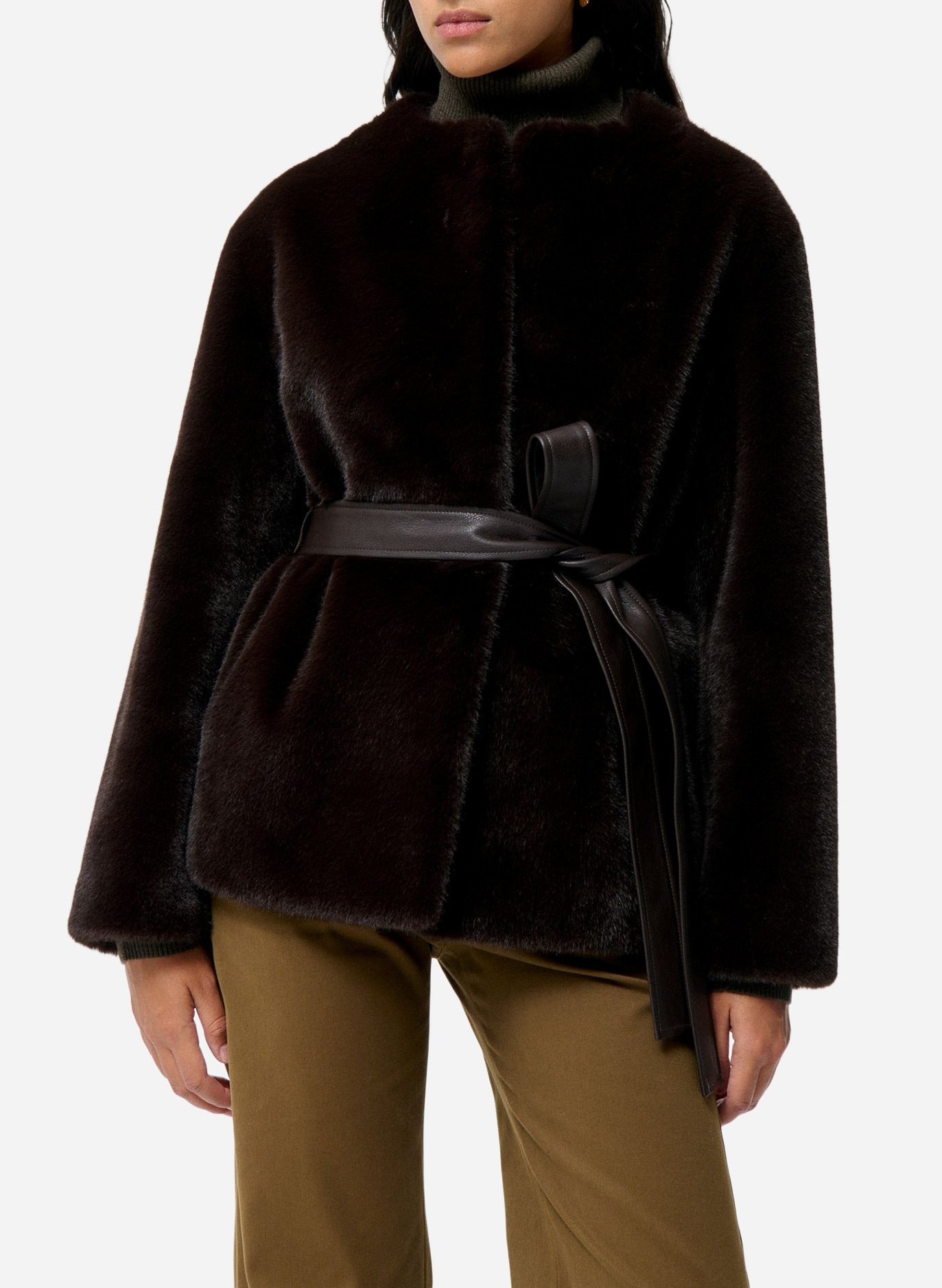 Straight round neck faux fur jacket VANESSA BRUNO Brown