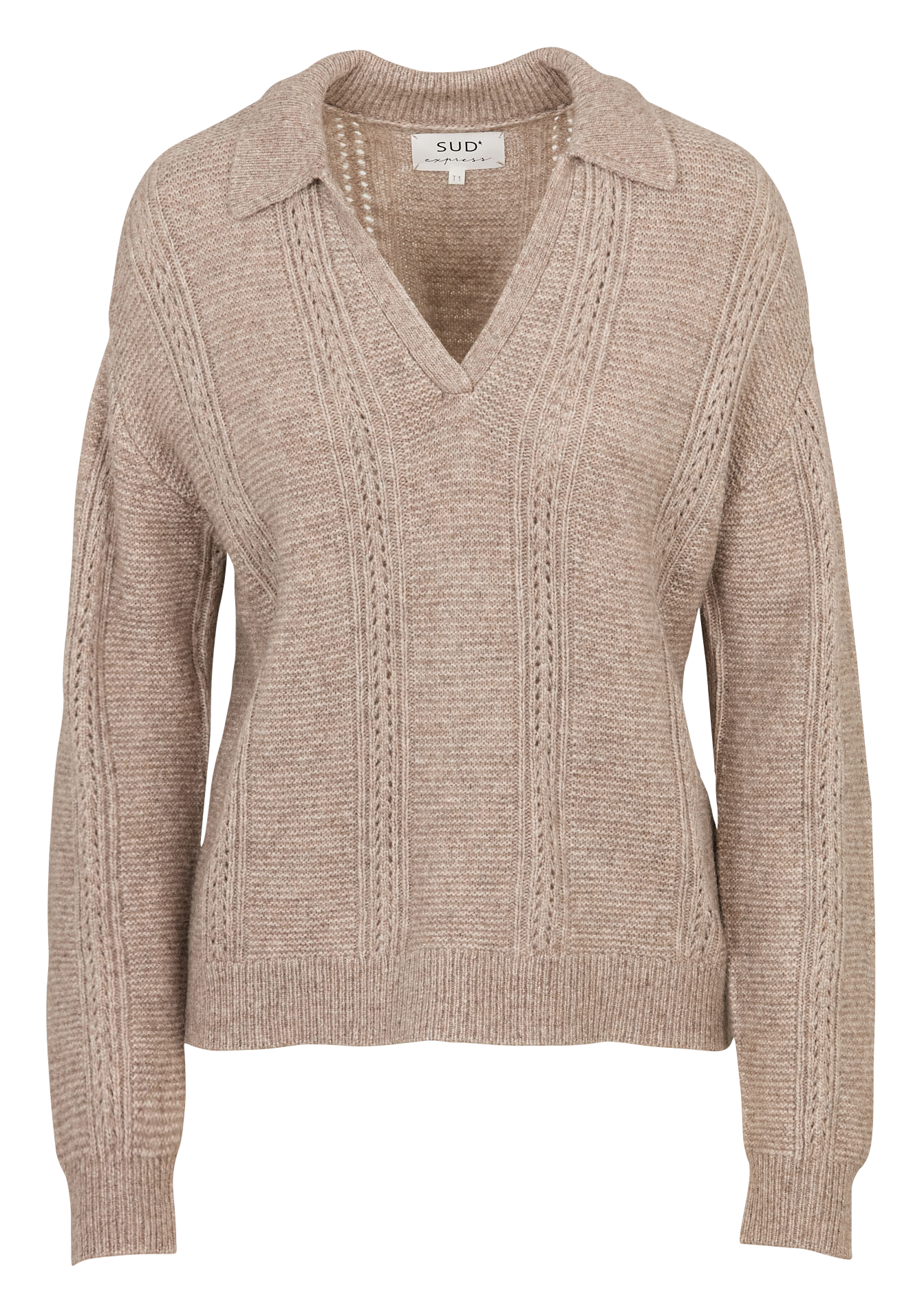 Pull oversize col V  SUD EXPRESS Marron