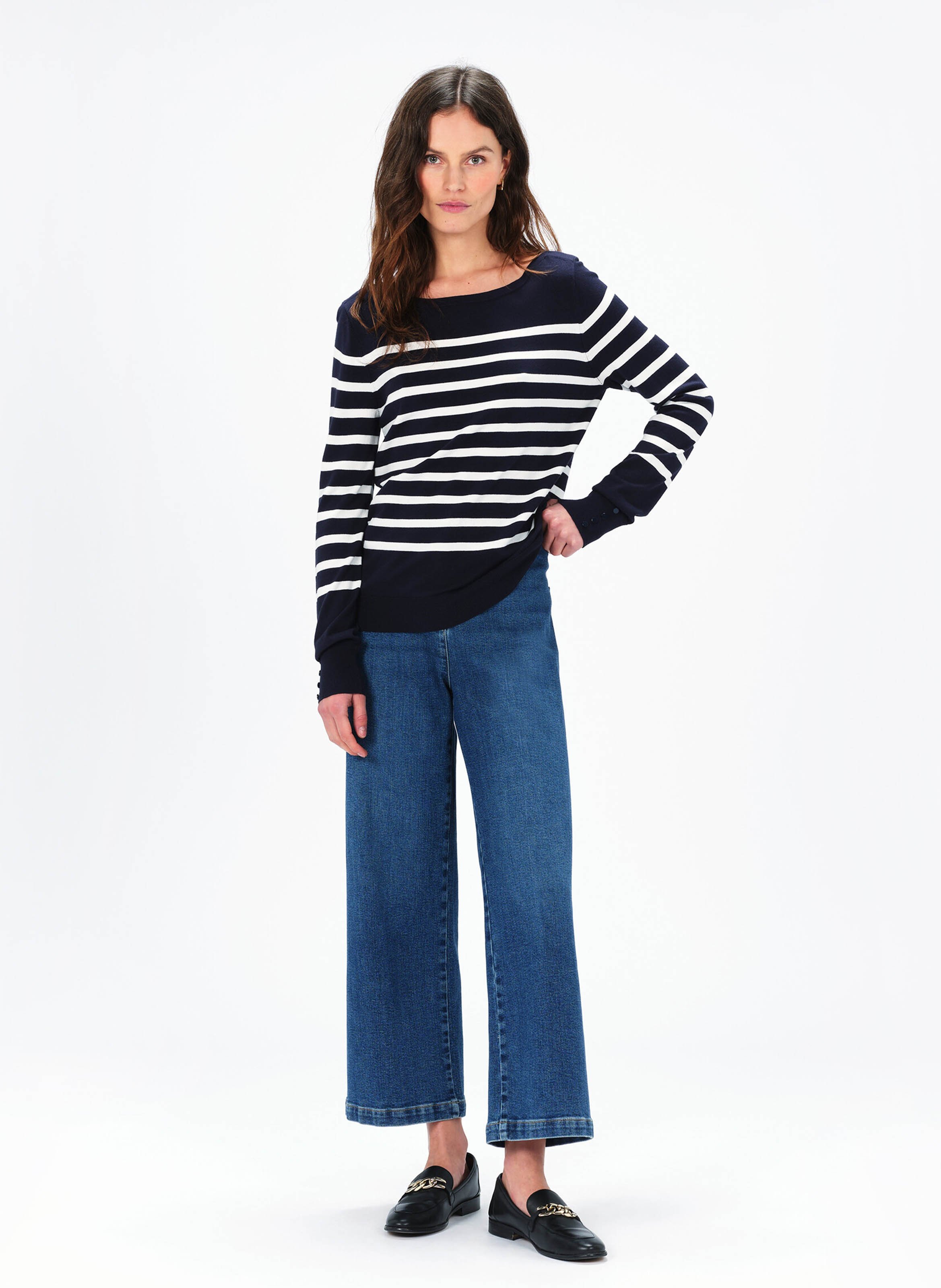 Striped straight-cut boat-neck sweater CAROLL Blue