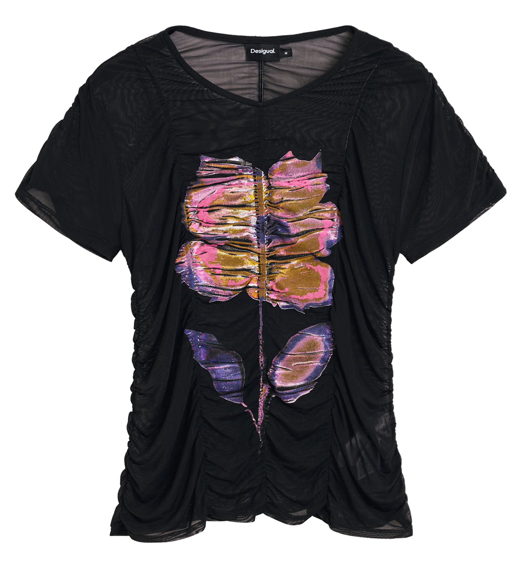 Top ajusté col rond imprimé DESIGUAL Noir