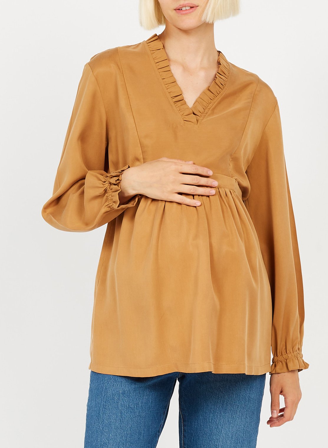 Zwangerschapstop met lange mouwen POLINA Bruin