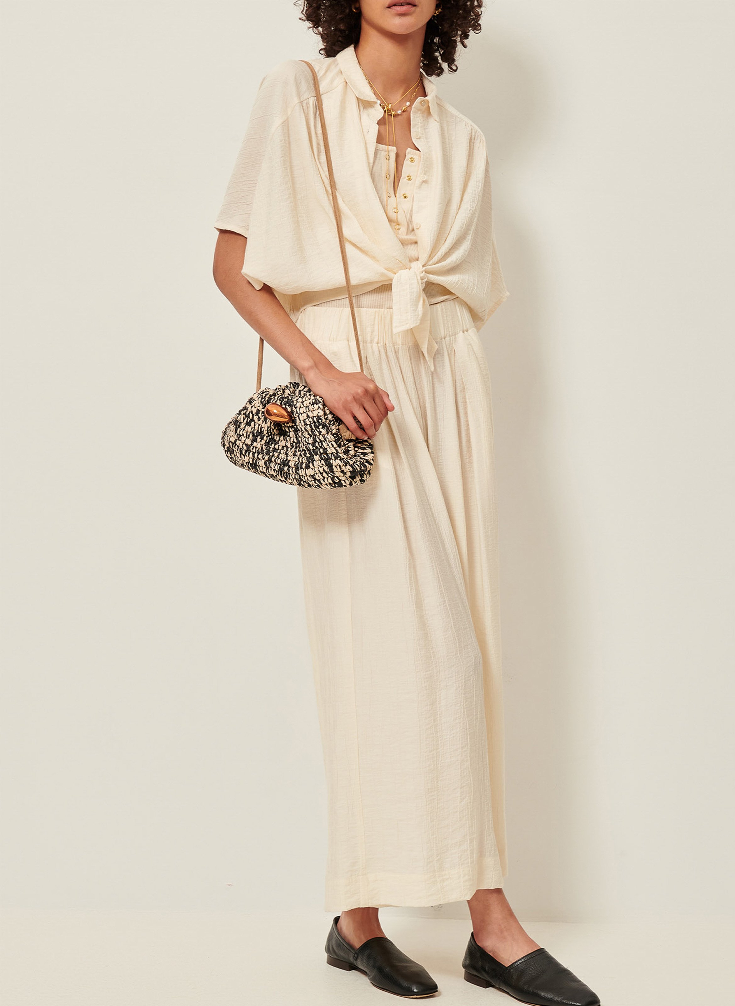 Chemise ample nouée en linon antique SESSUN Beige