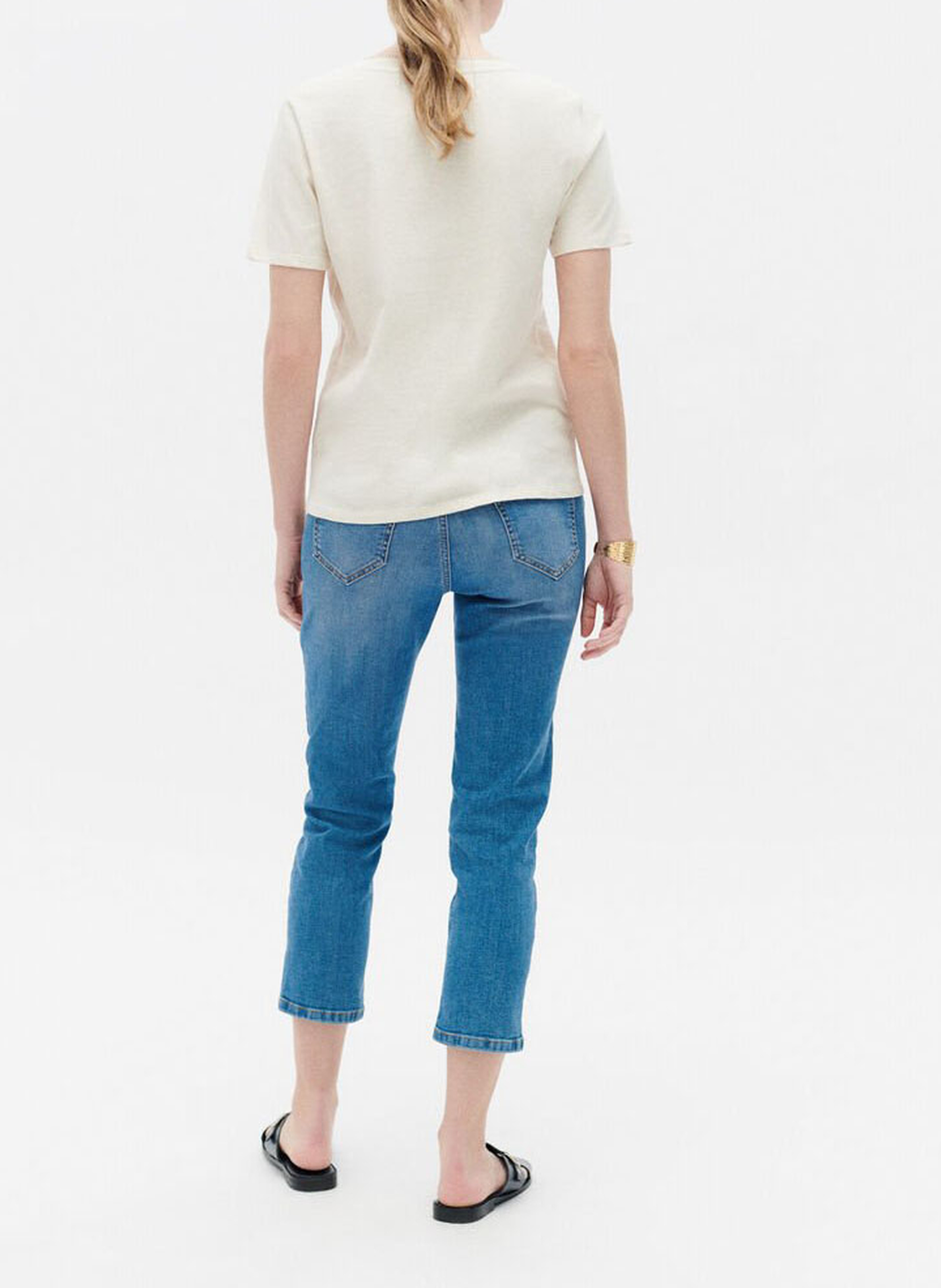 Straight cotton-blend V-neck T-shirt CAROLL Beige