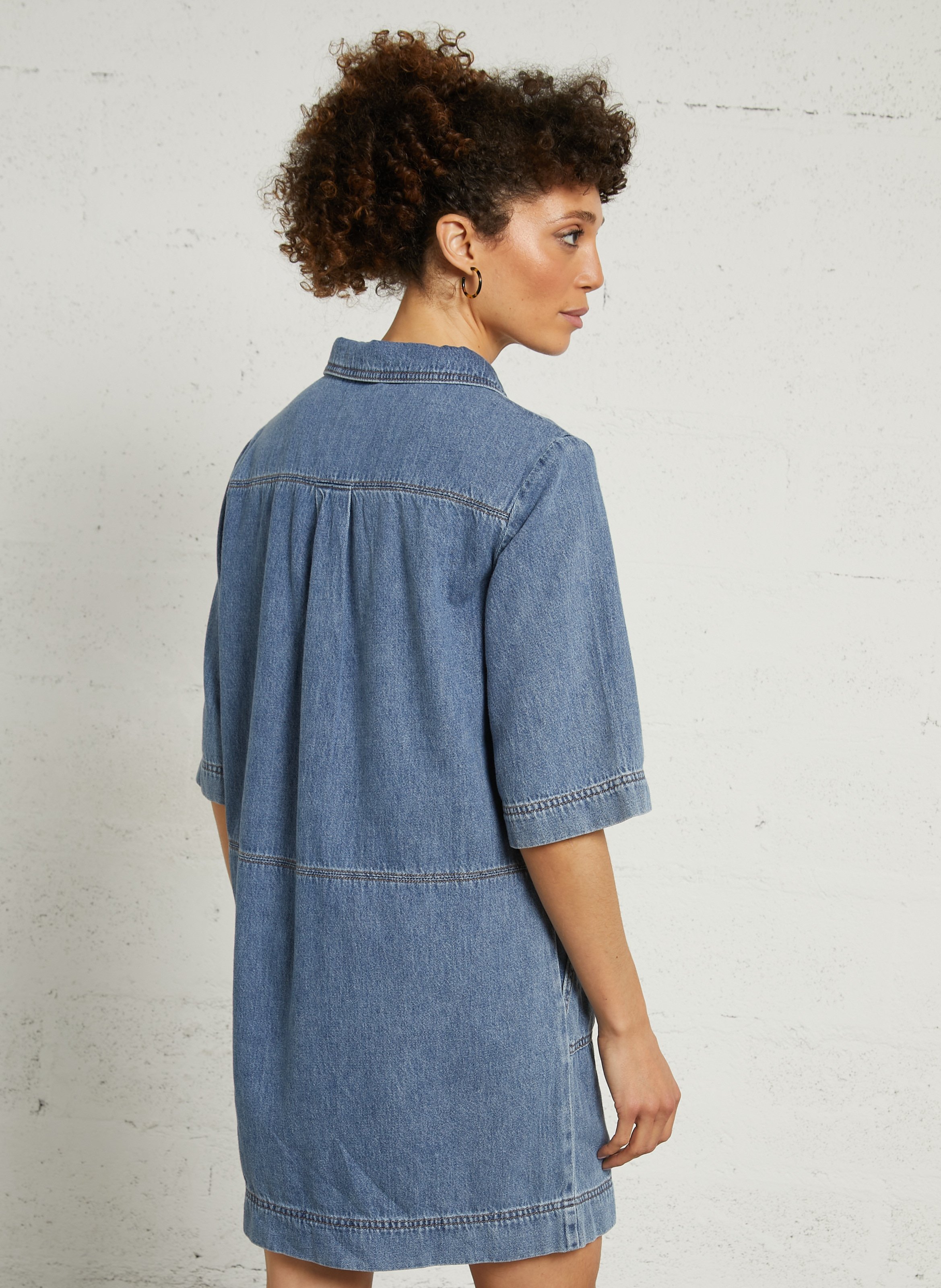 Wijd katoenen kort jurkje MAISON 123 Blauw