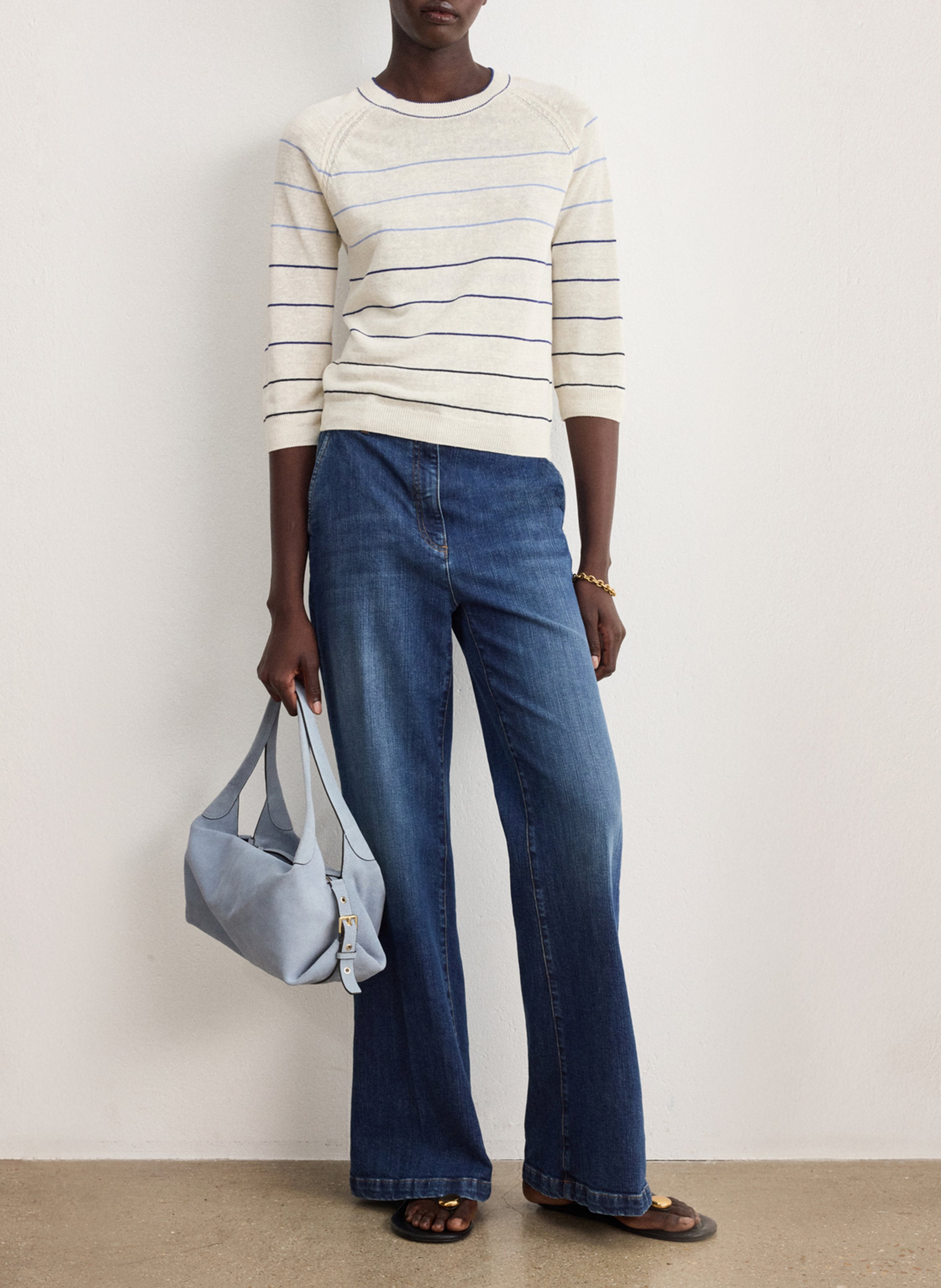 Straight round neck linen blend sweater PABLO Black