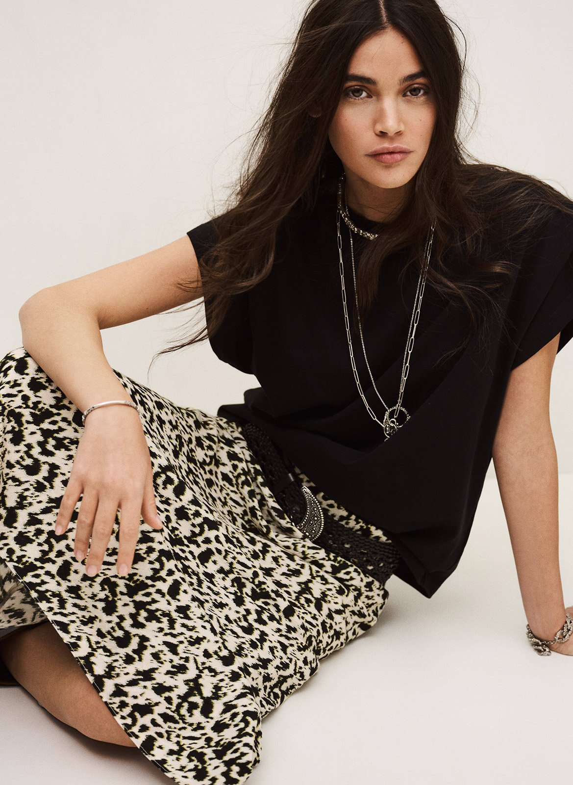 Anel printed midi skirt BA&SH Beige