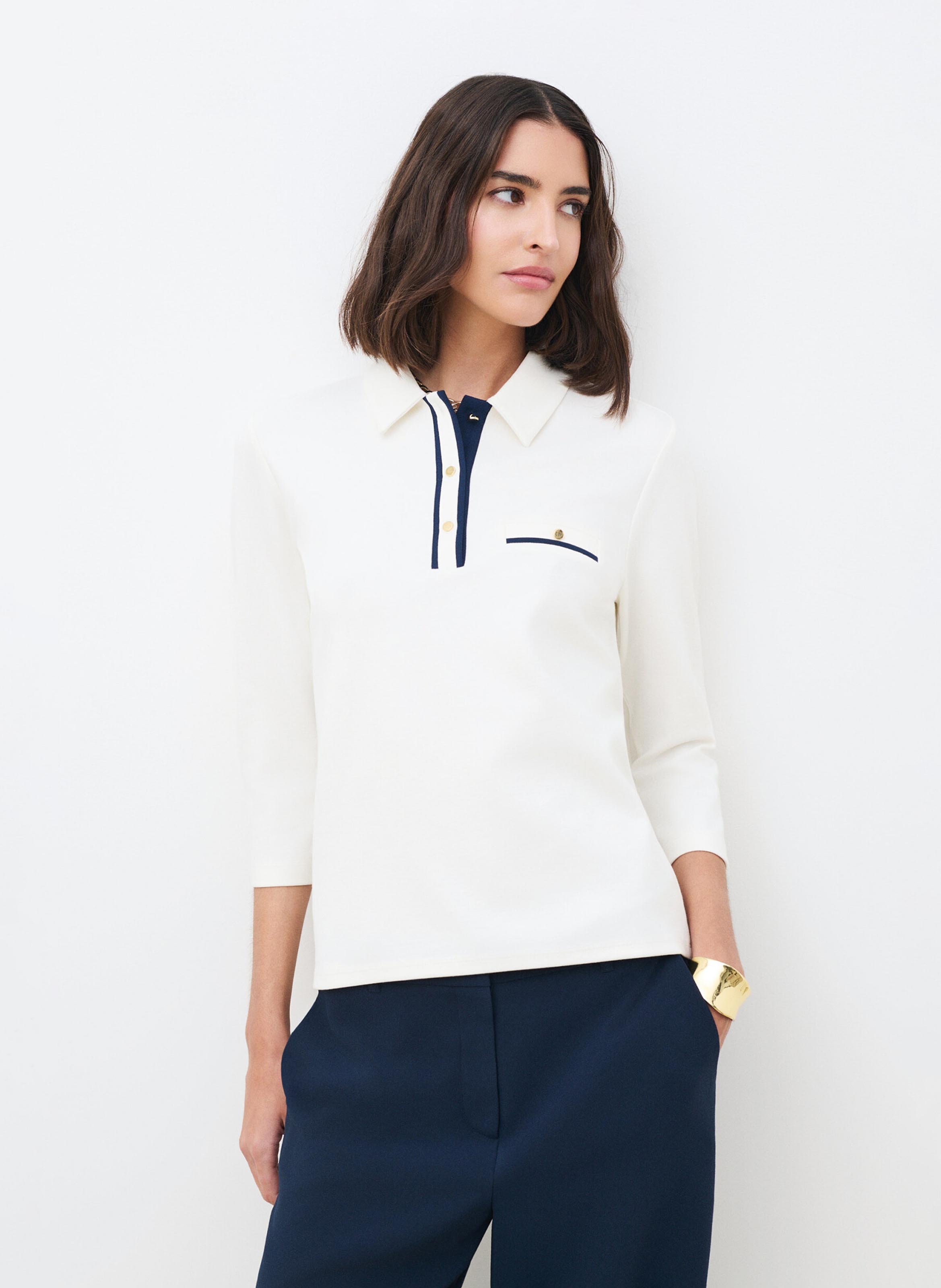 Top with polo shirt collar CAROLL Beige