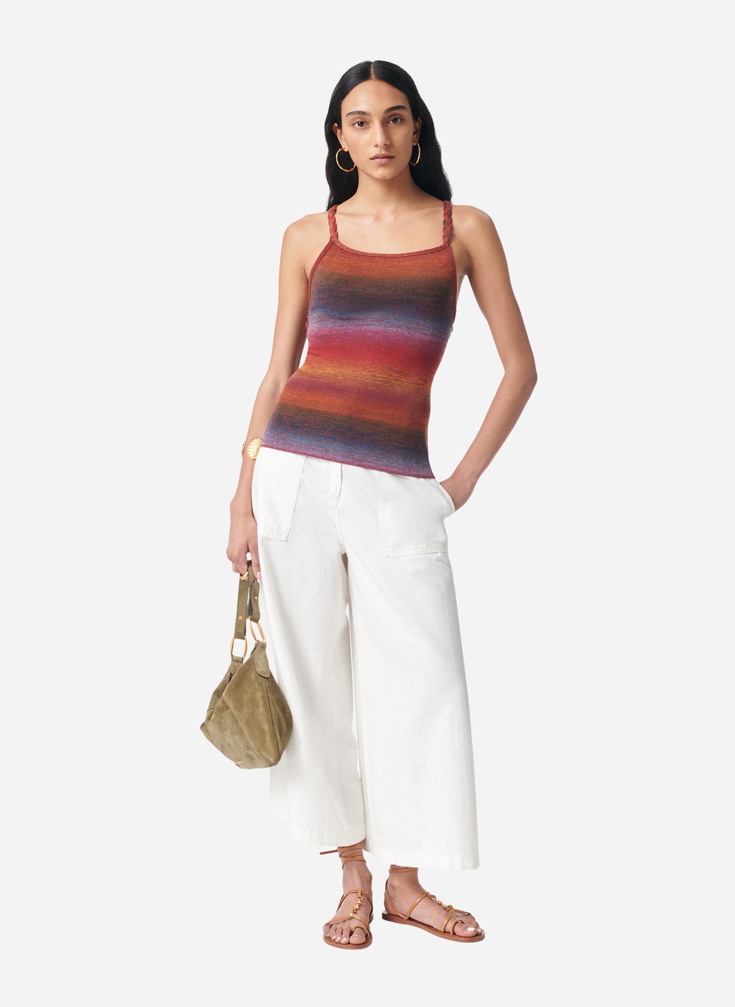 Top de mezcla de algodón con cuello cuadrado VANESSA BRUNO Multicolor