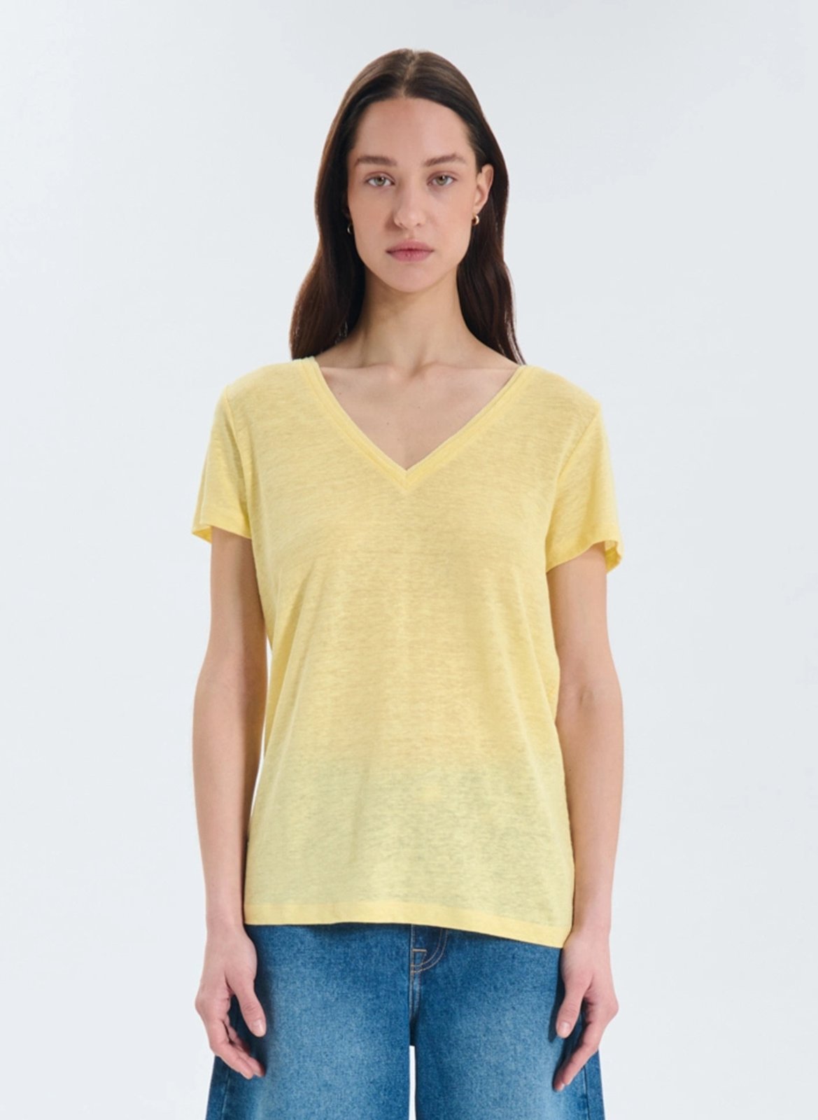 Straight V-neck linen top ZAPA