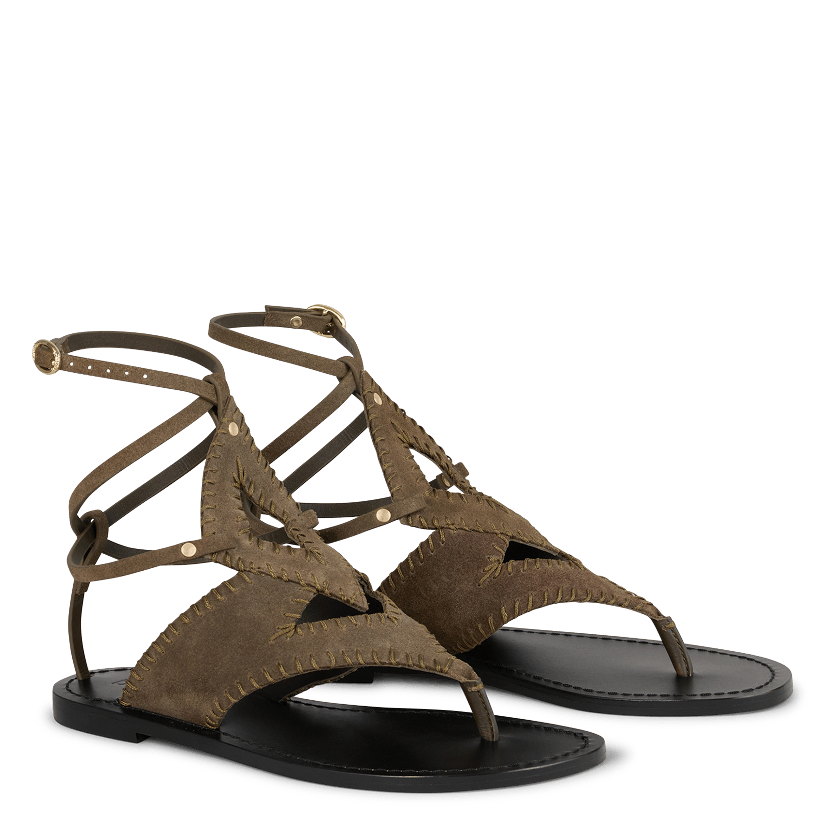 Sandales plates en cuir BA&SH Kaki