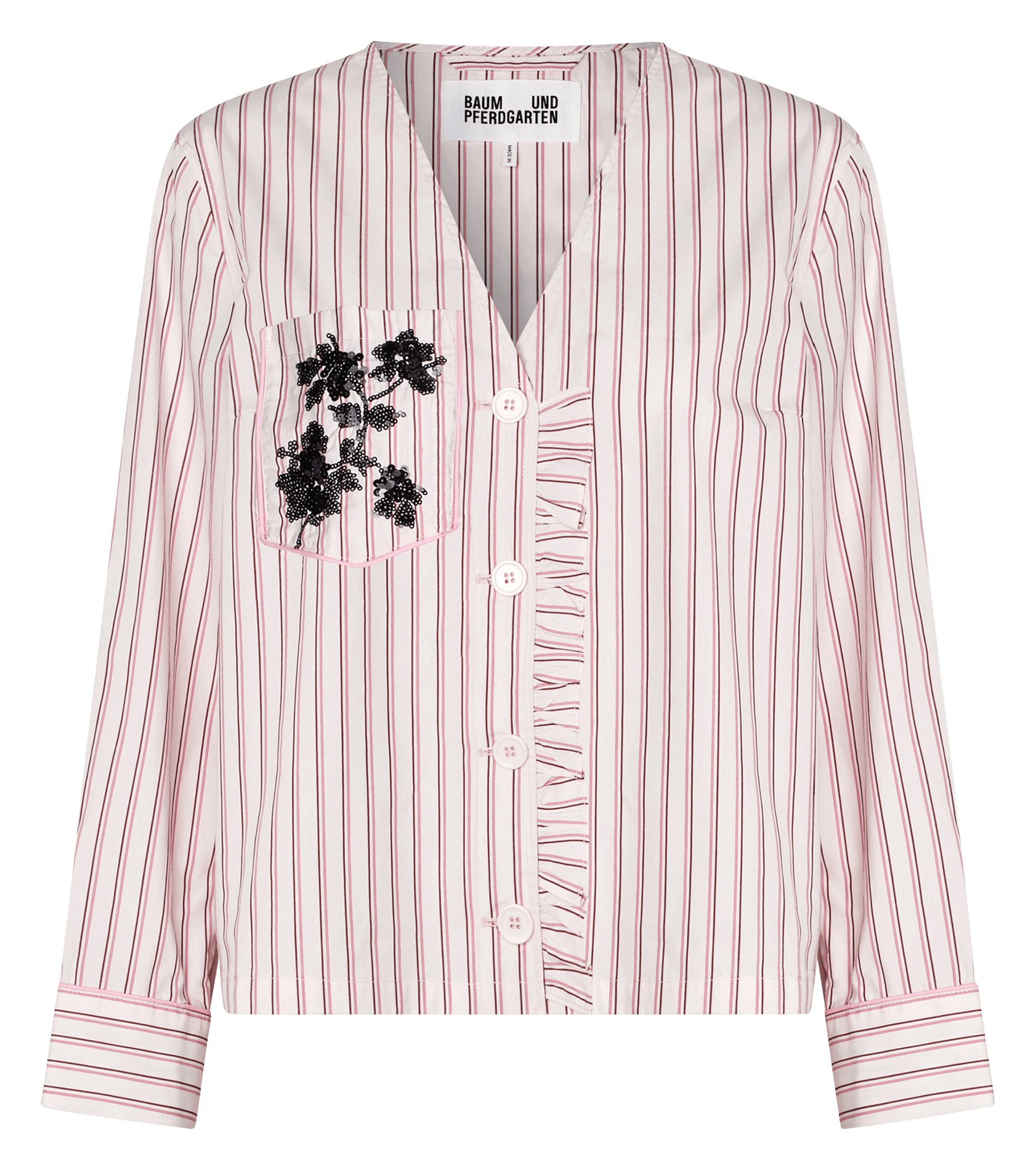 Oversized V-neck striped cotton shirt BAUM UND PFERDGARTEN Pink