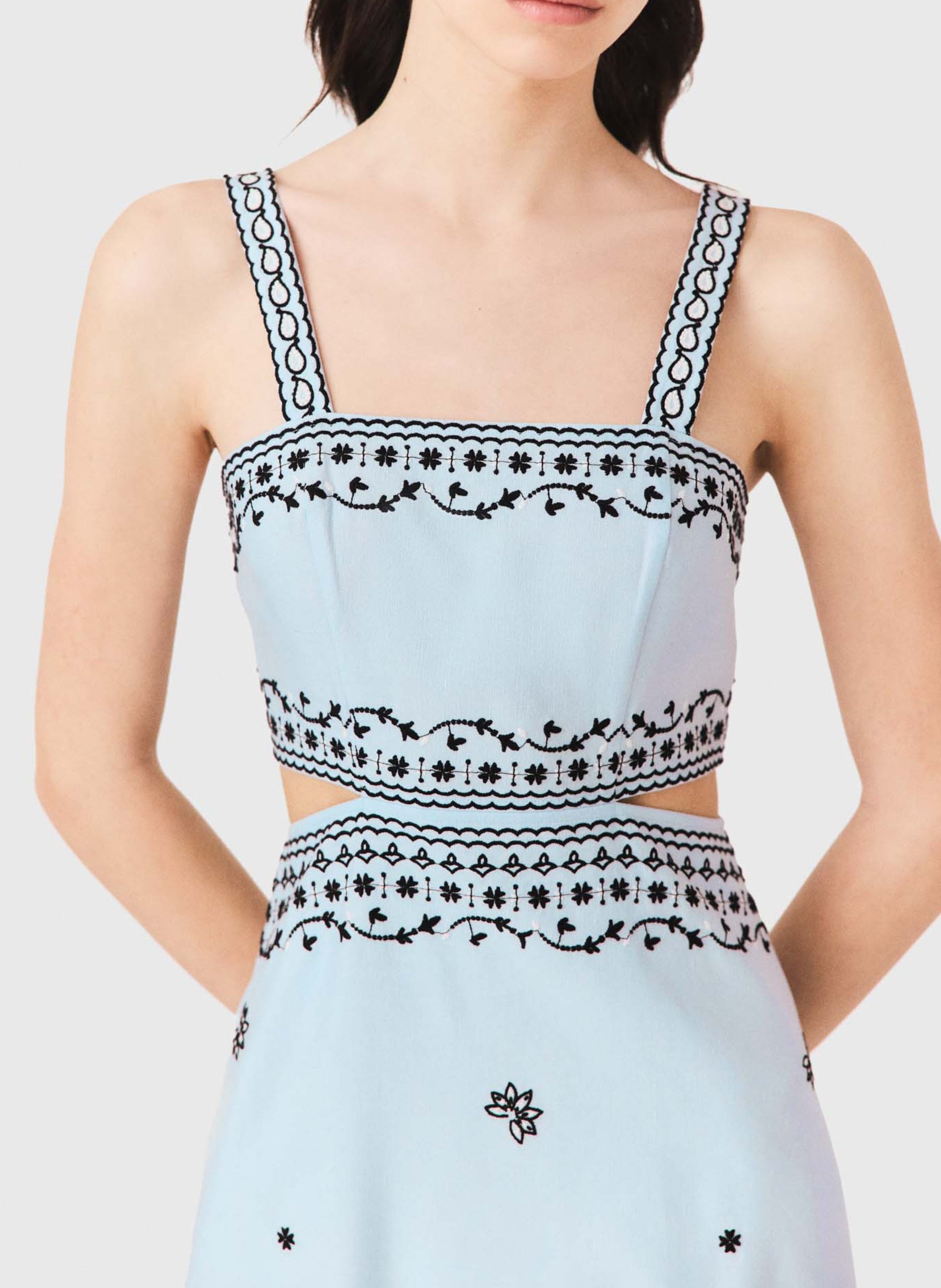 Robe longue évasée en lin mélangé MAJE Bleu