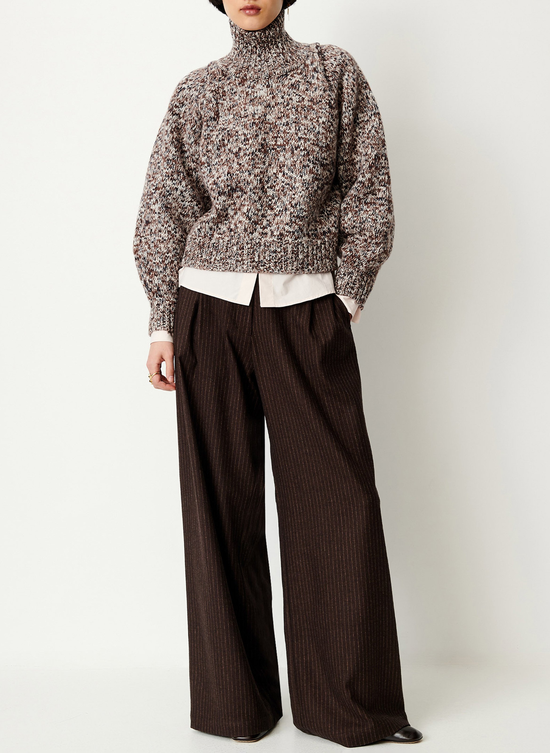 Loose-fit wool sweater with high neck SESSUN Brown