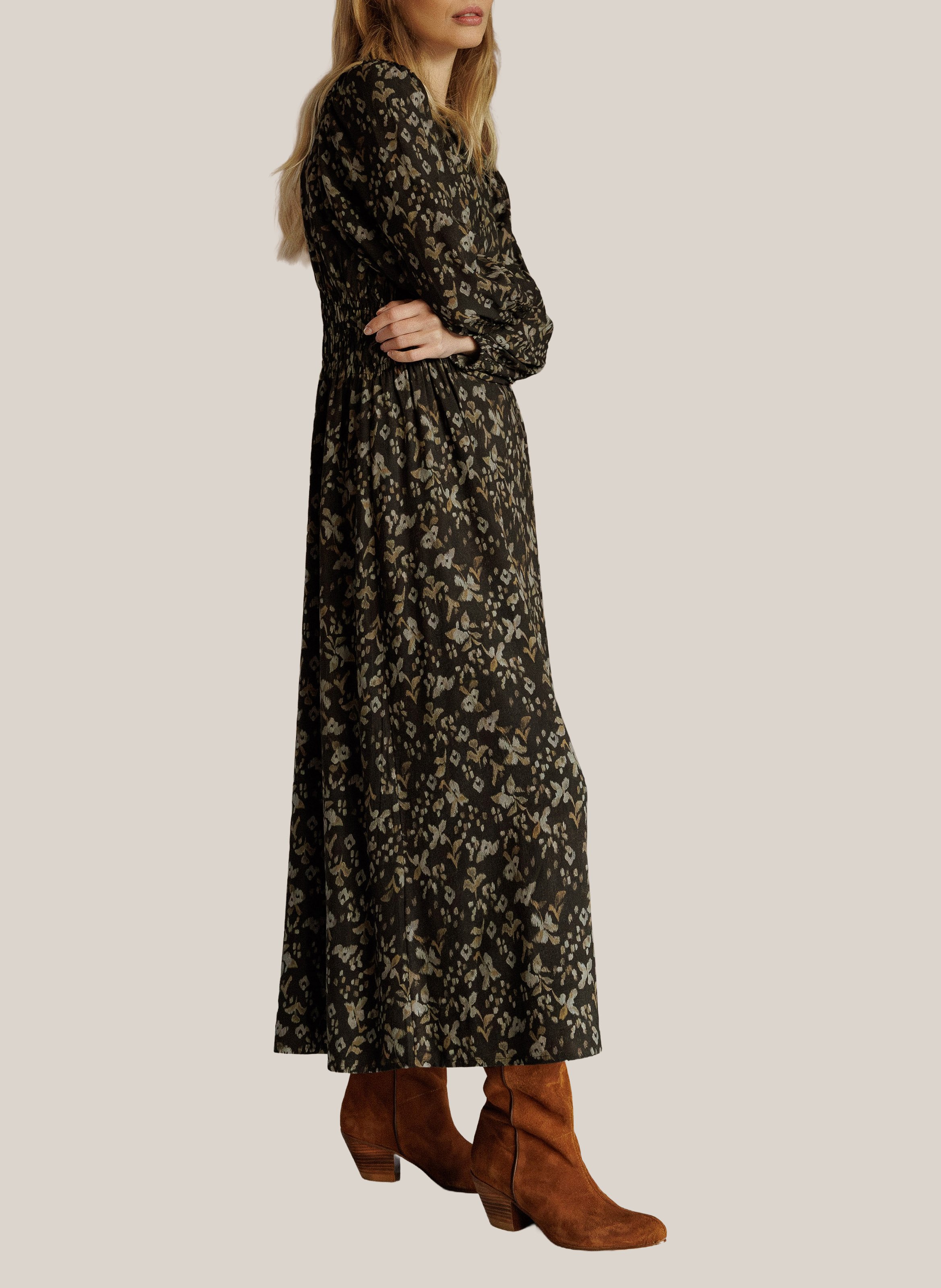 Long loose-fit printed dress INDI & COLD Black