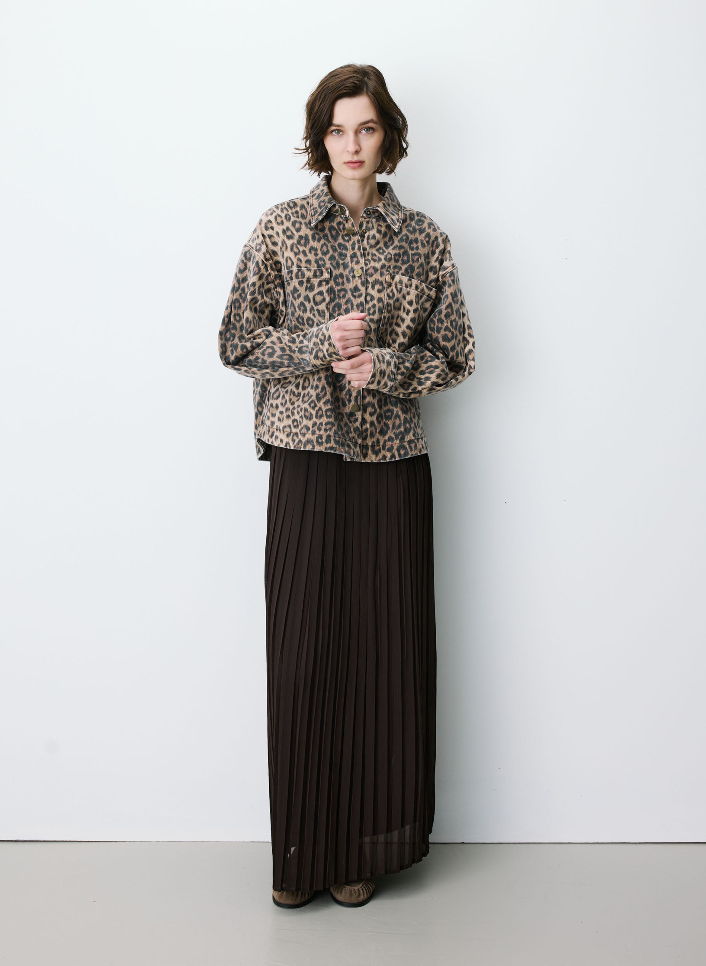 Oversized printed cotton shirt with classic collar GRACE ET MILA Brown