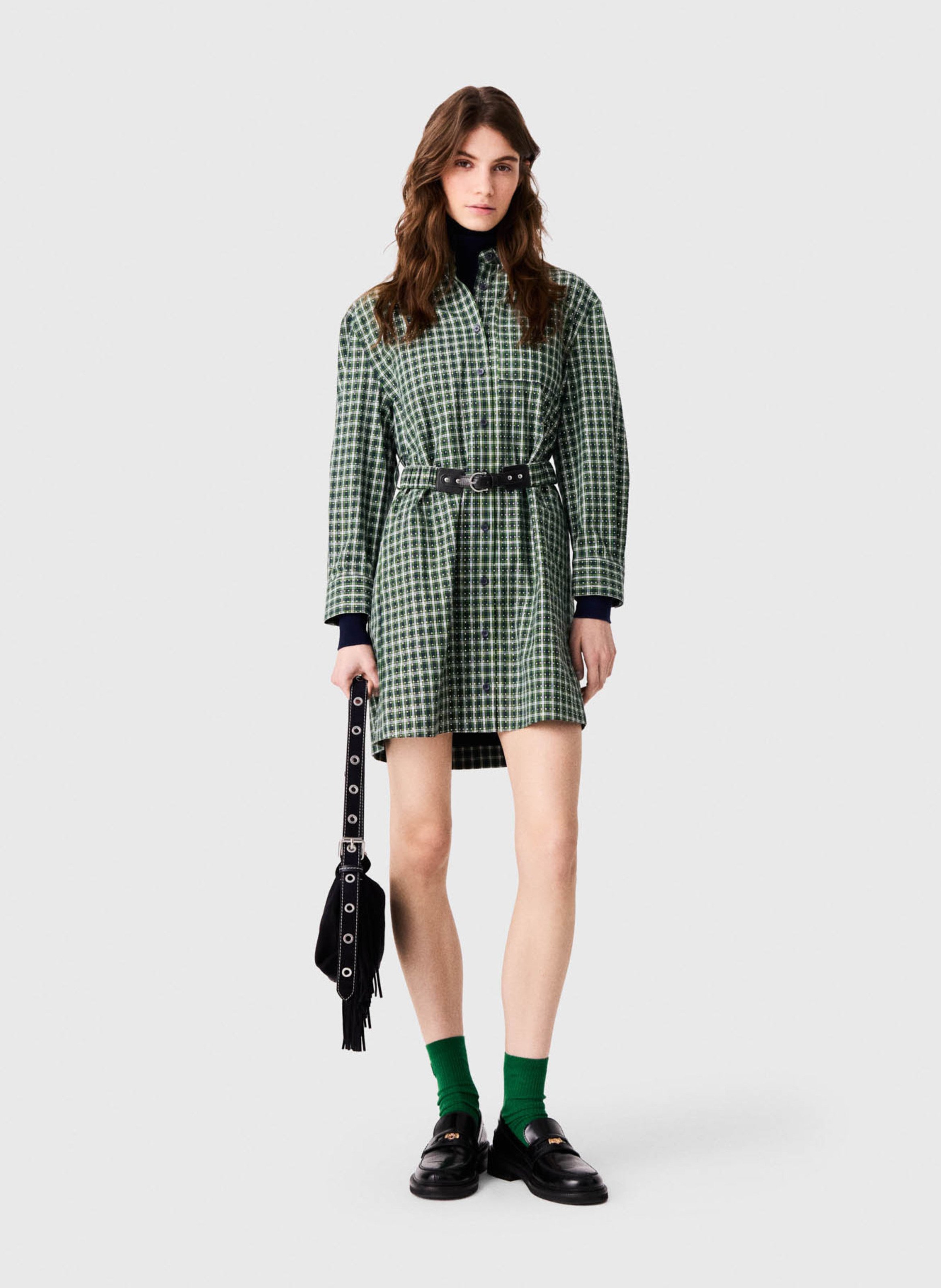 Robe chemise courte en coton MAJE Vert