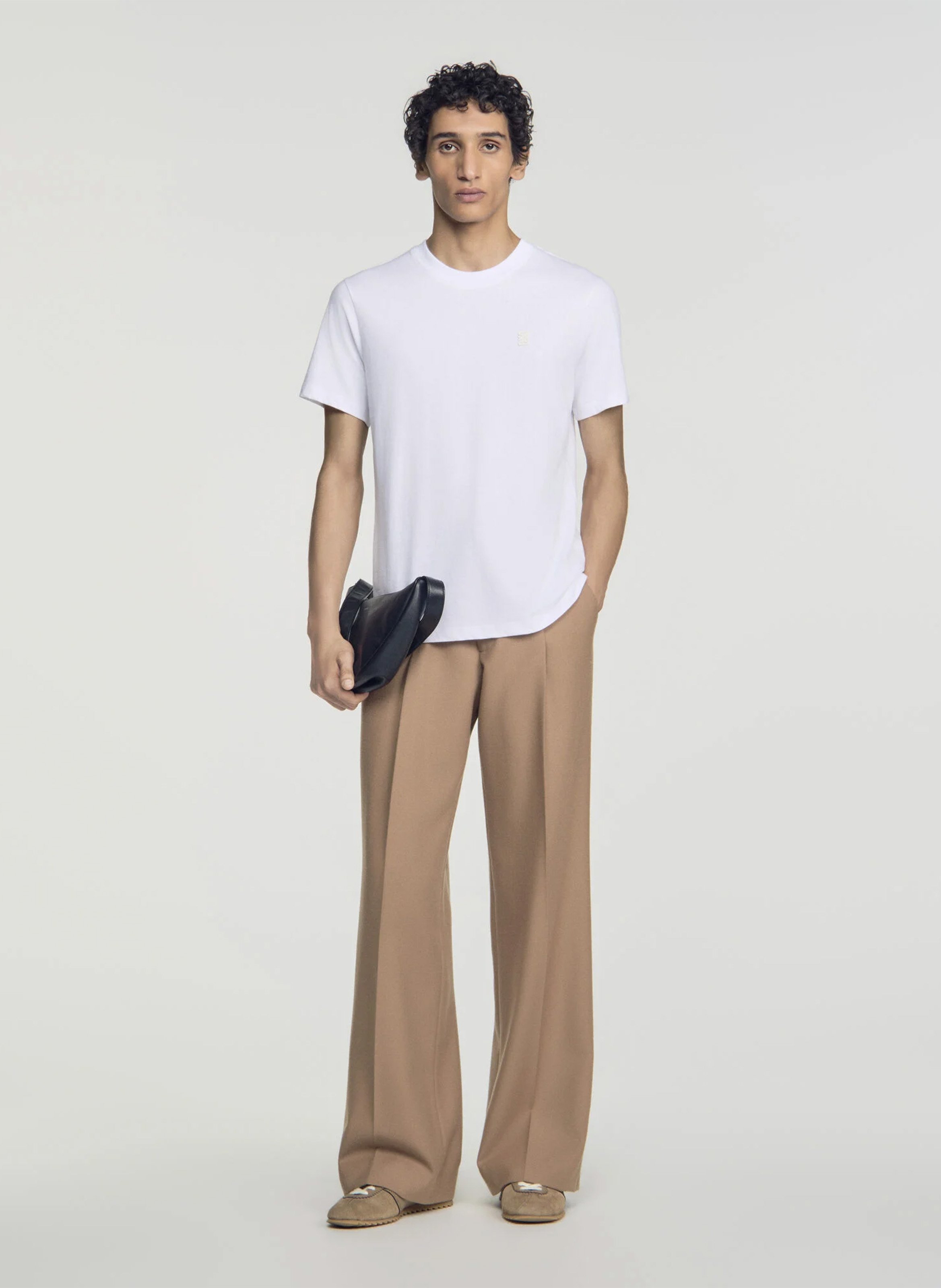 Tee-shirt droit col rond en coton SANDRO Blanc