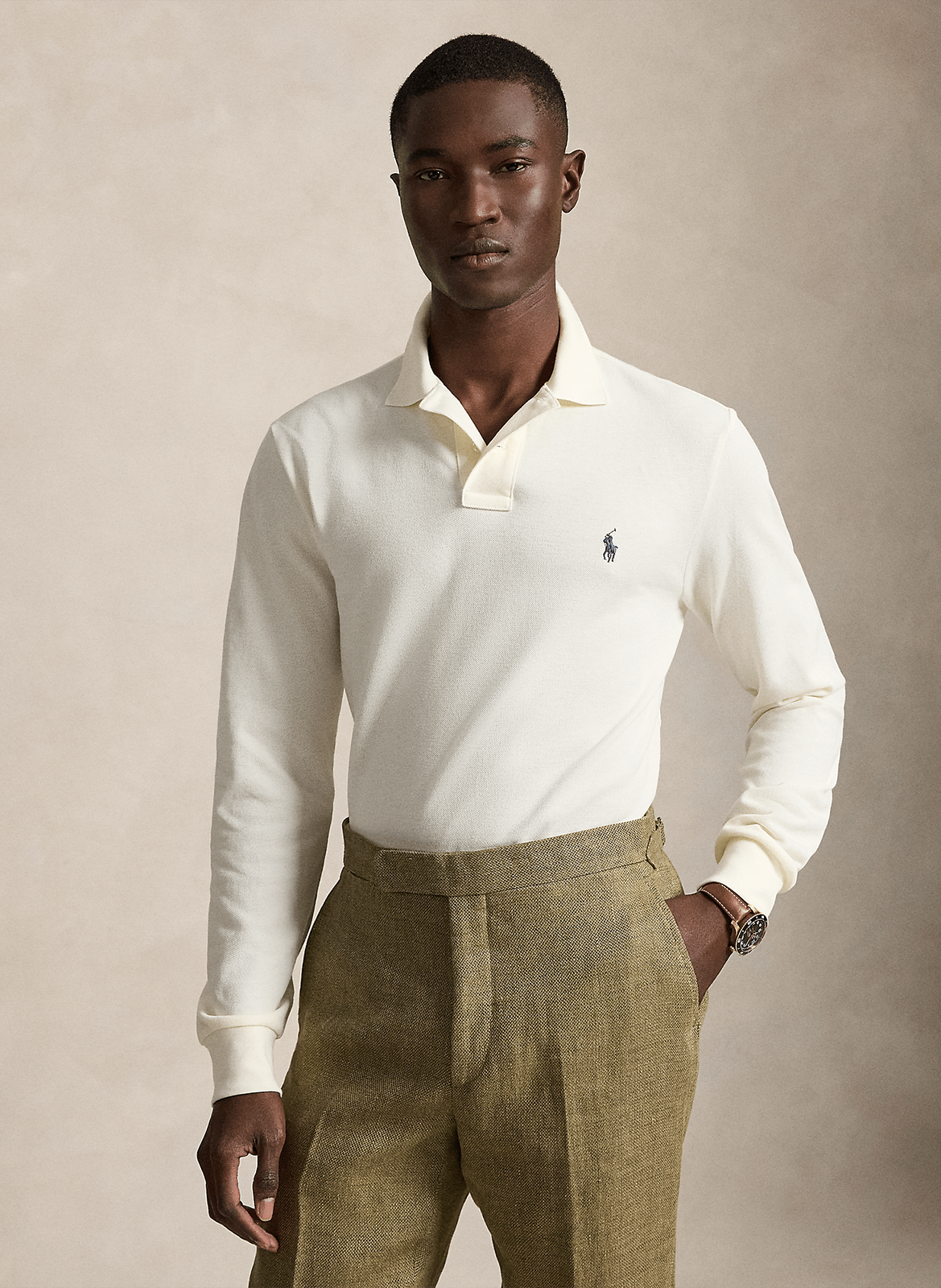 Regular-fit cotton piqué polo shirt with long sleeves POLO RALPH LAUREN
