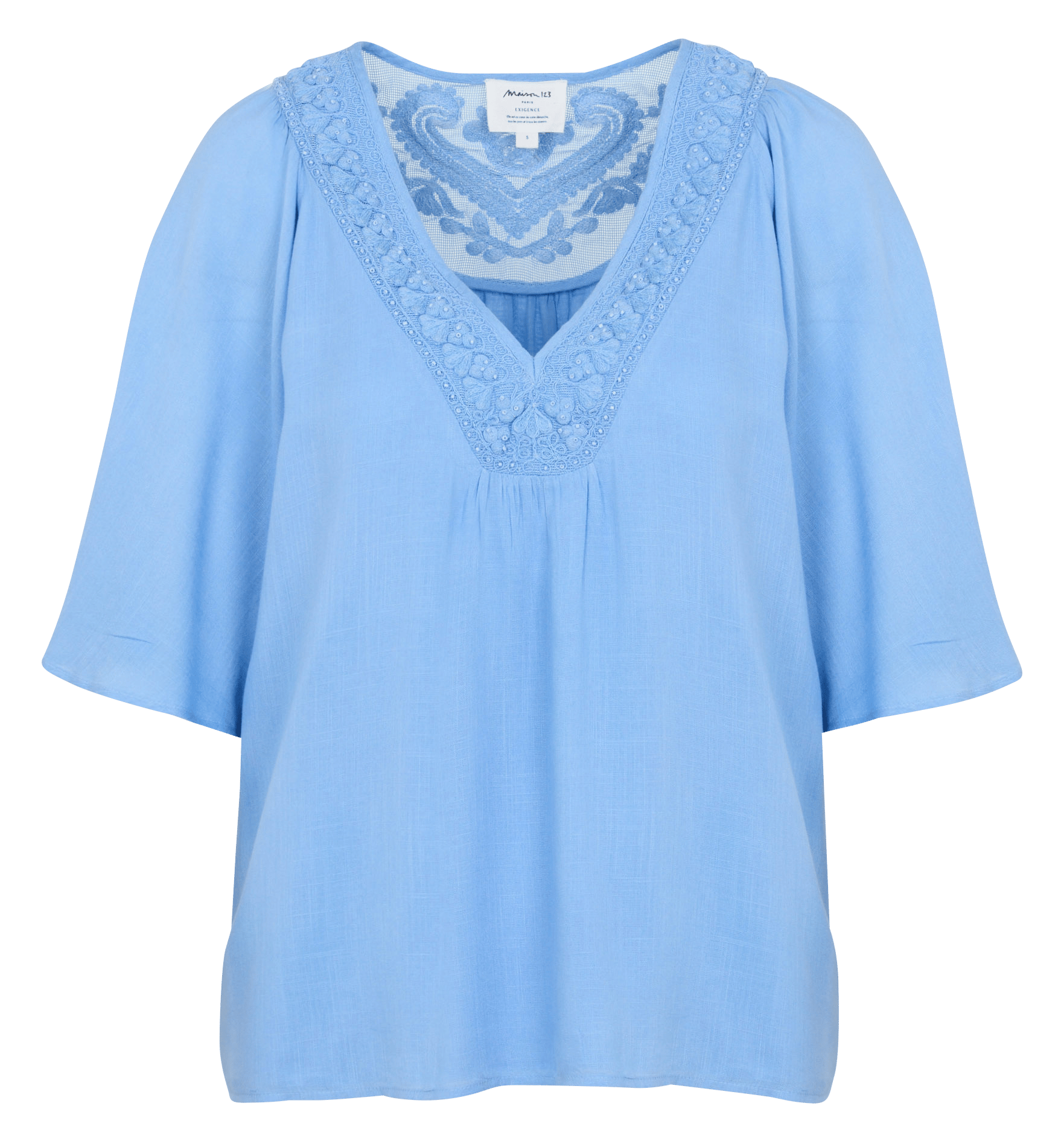 Shirt met V-hals en geborduurde details. MAISON 123 Blauw
