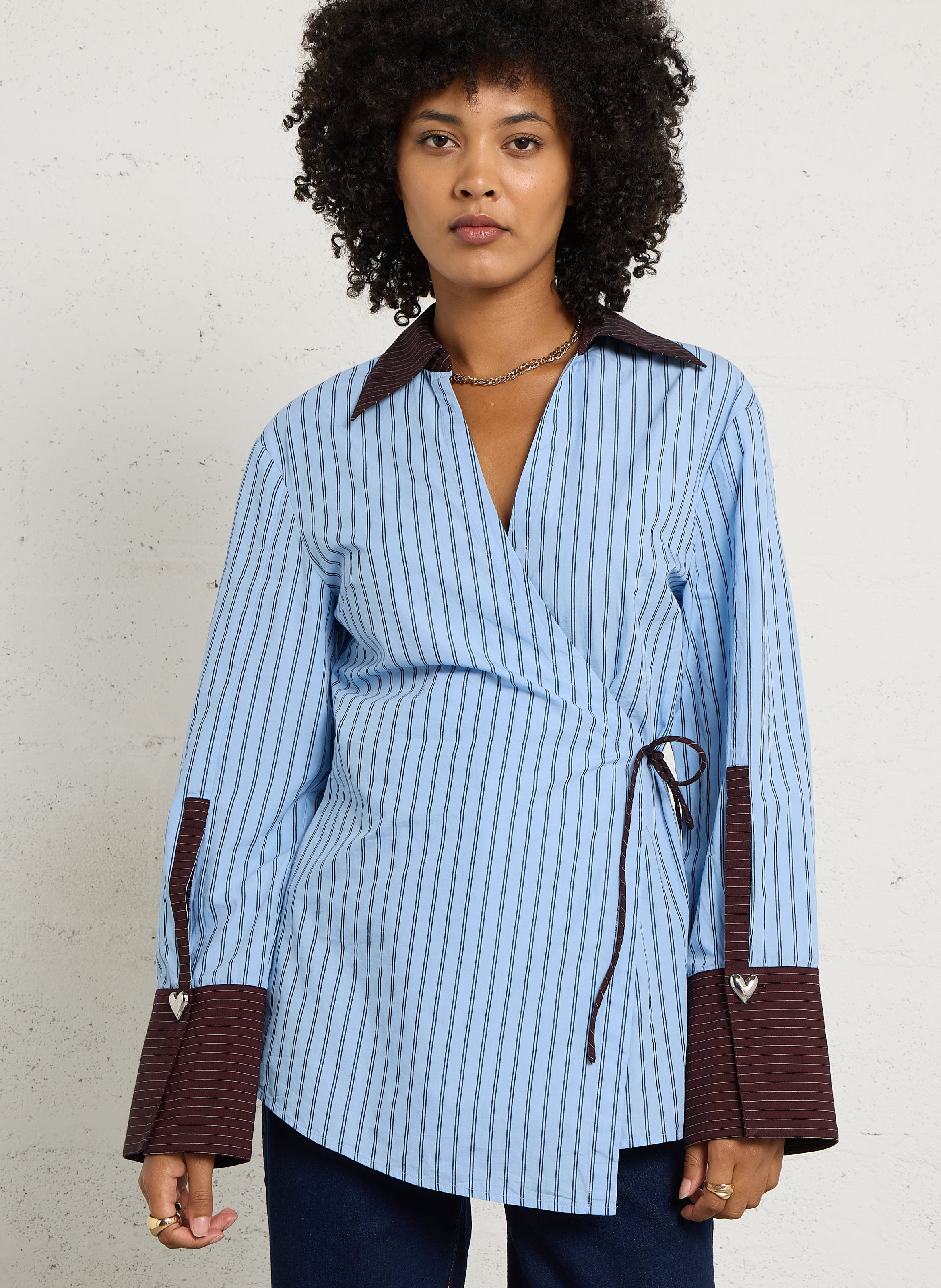 Chemise à rayures en coton FABIENNE CHAPOT Bleu