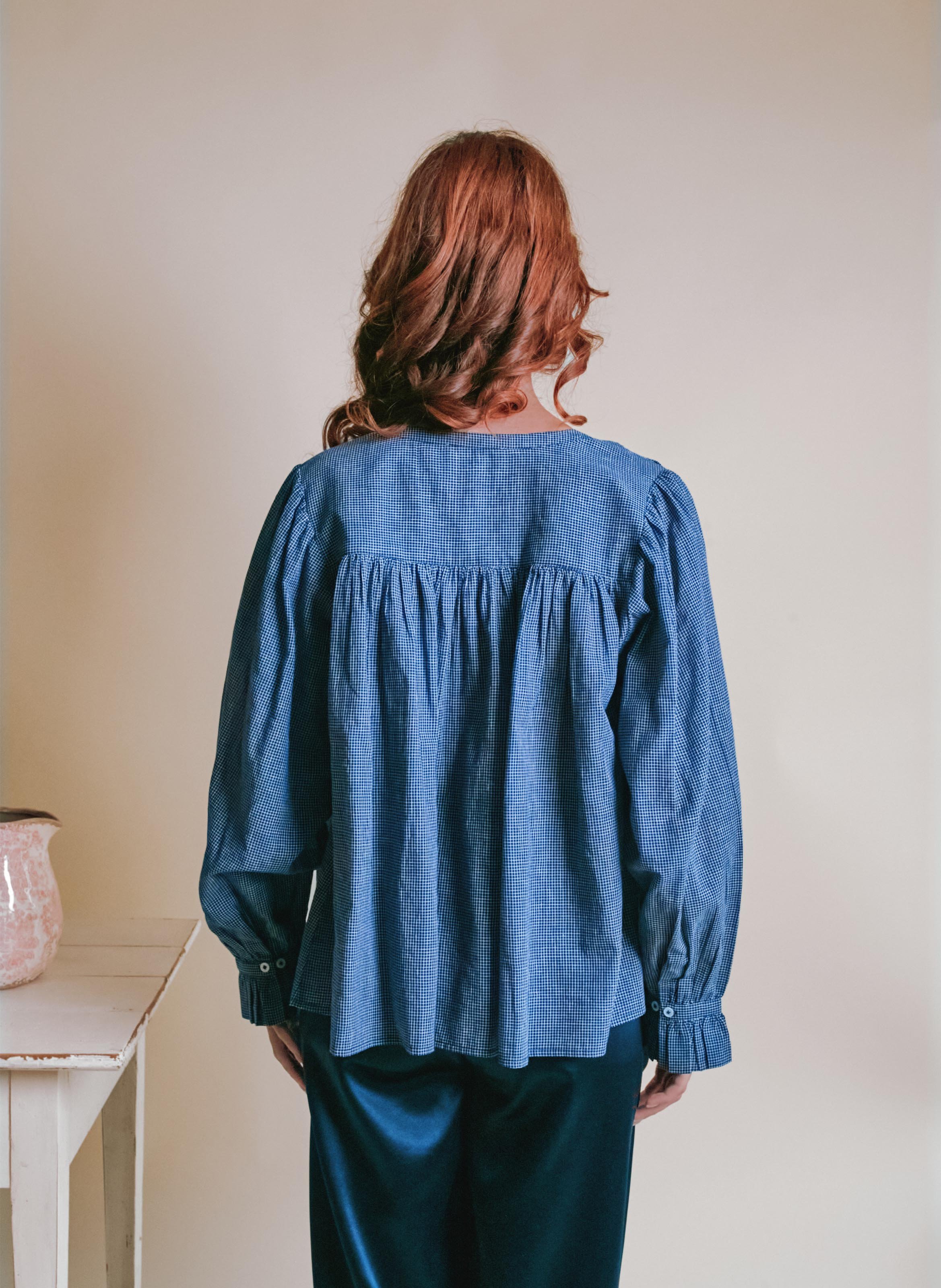 Baumwollbluse mit Rundhalskragen EMILE ET IDA Blau