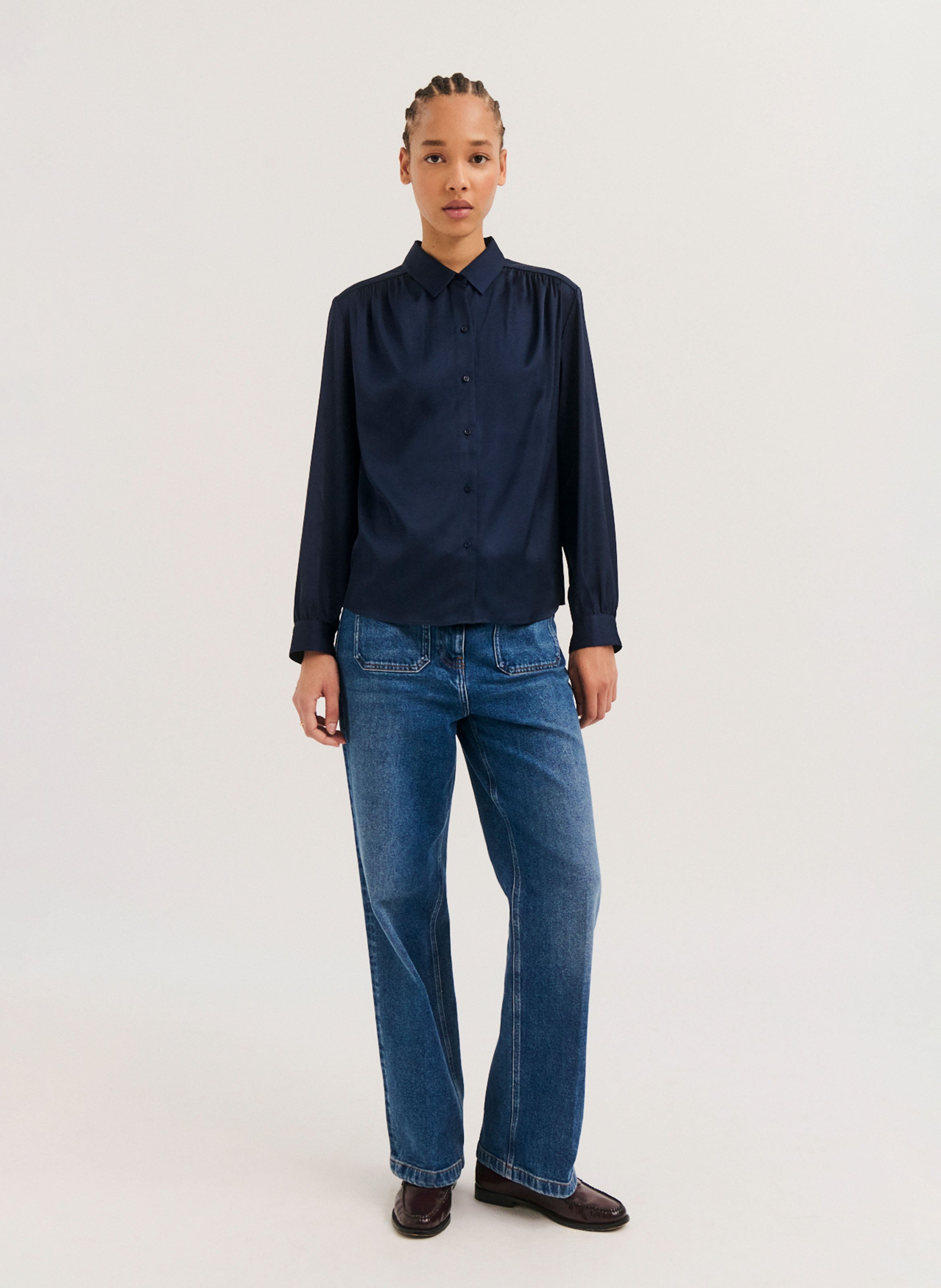 Satijnen blouse PABLO Blauw