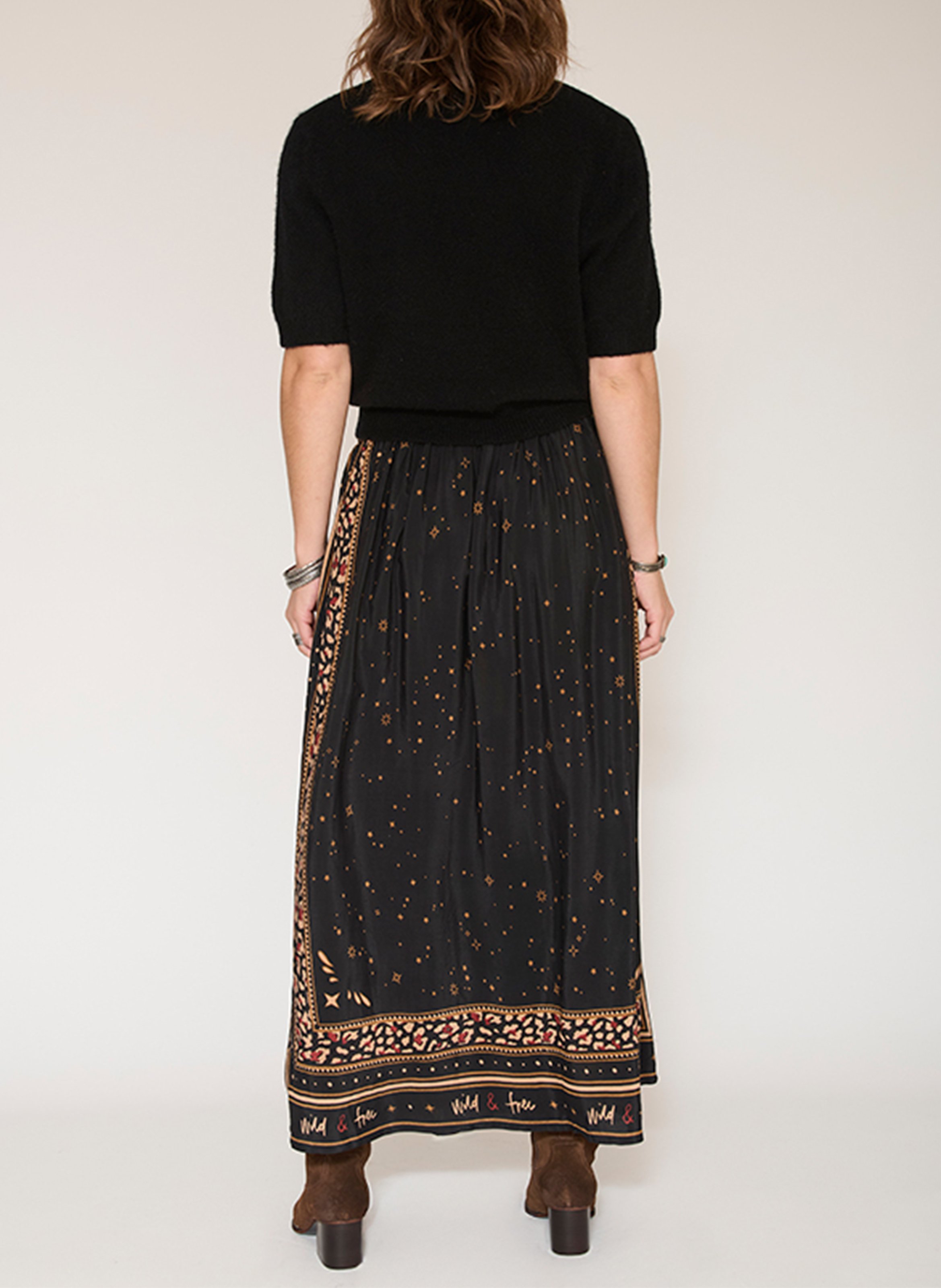 Long flared printed skirt MKT Black