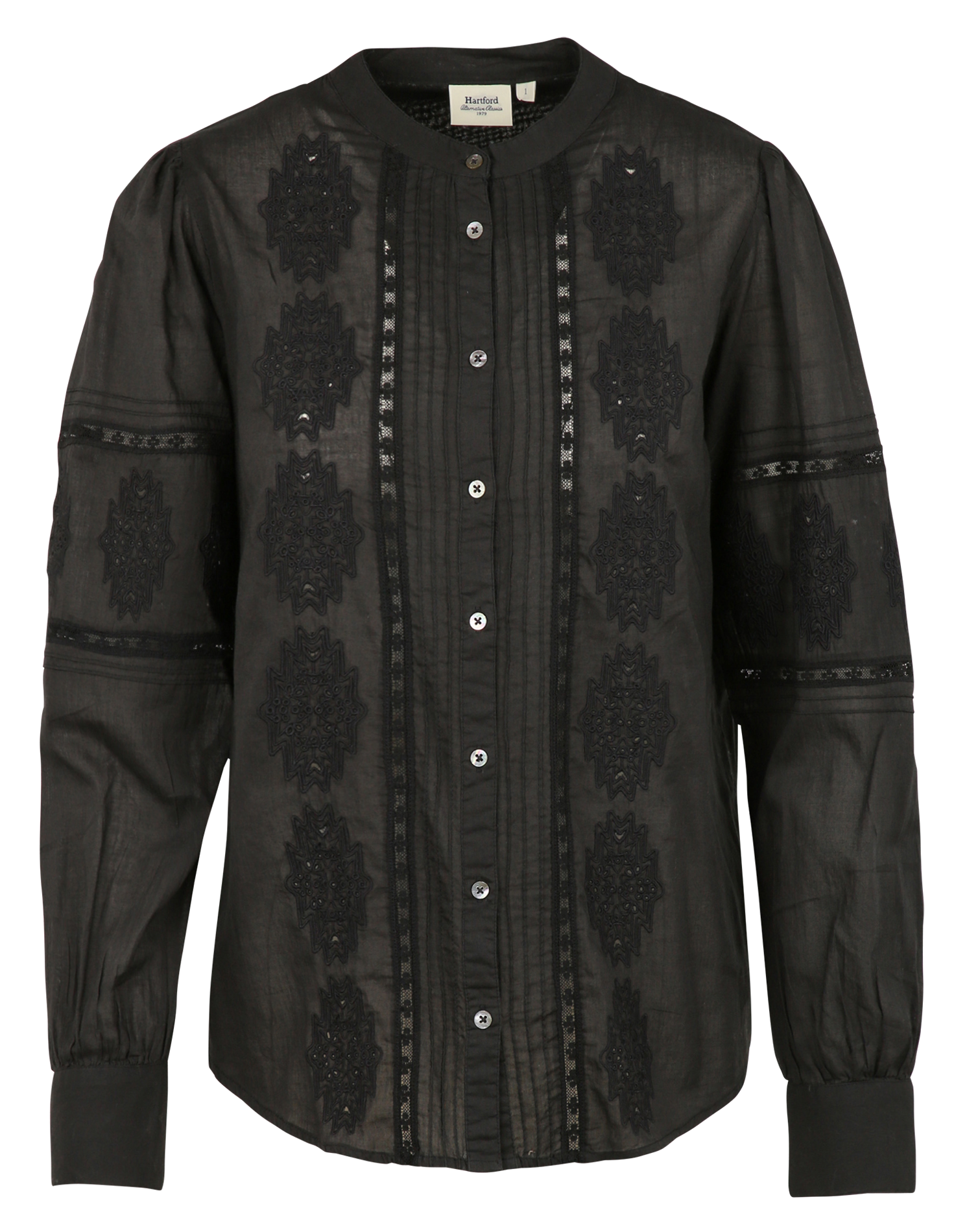 Straight embroidered round-neck cotton blouse HARTFORD Black