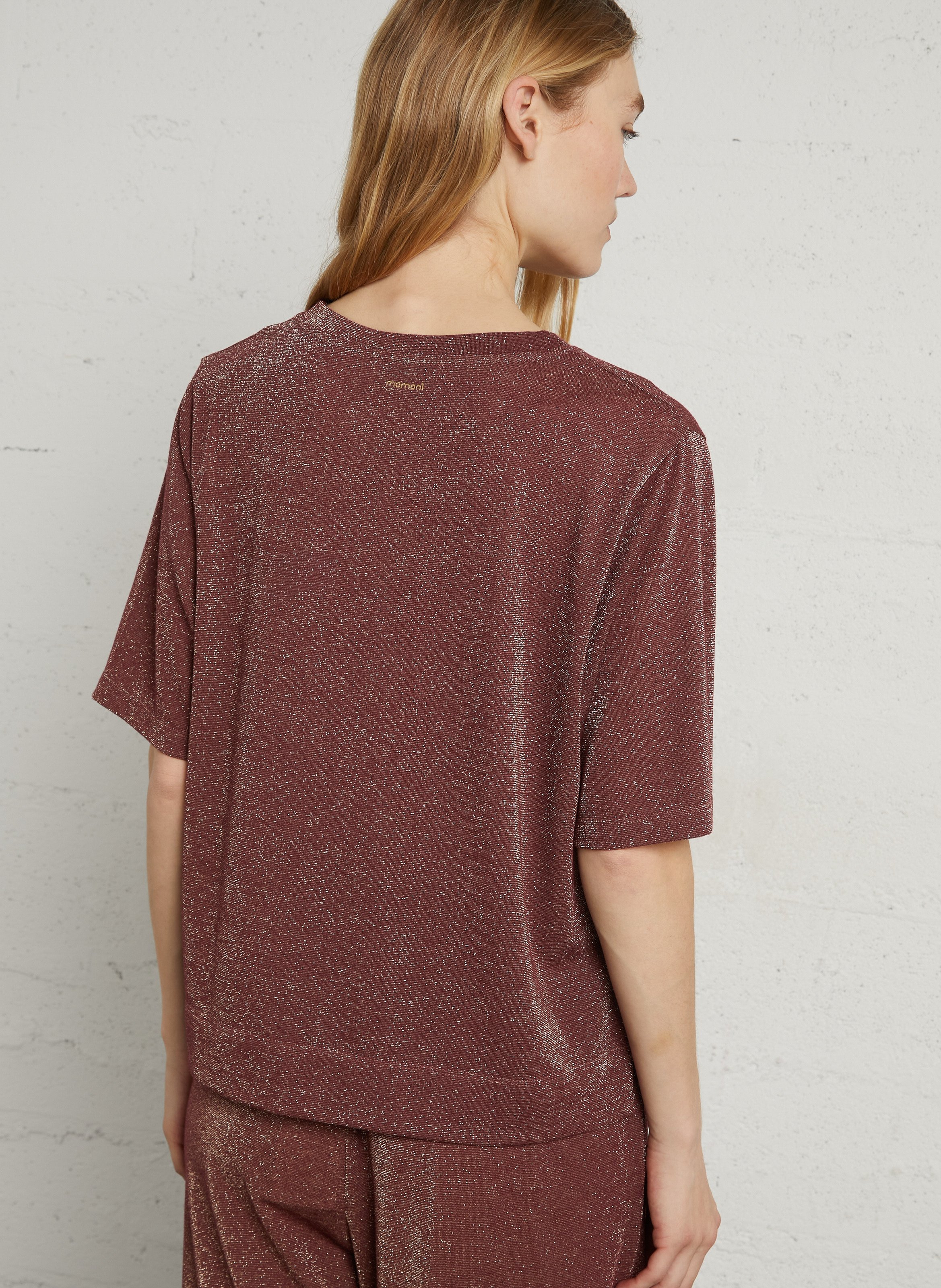 Sequined straight fluid t-shirt MOMONI Brown